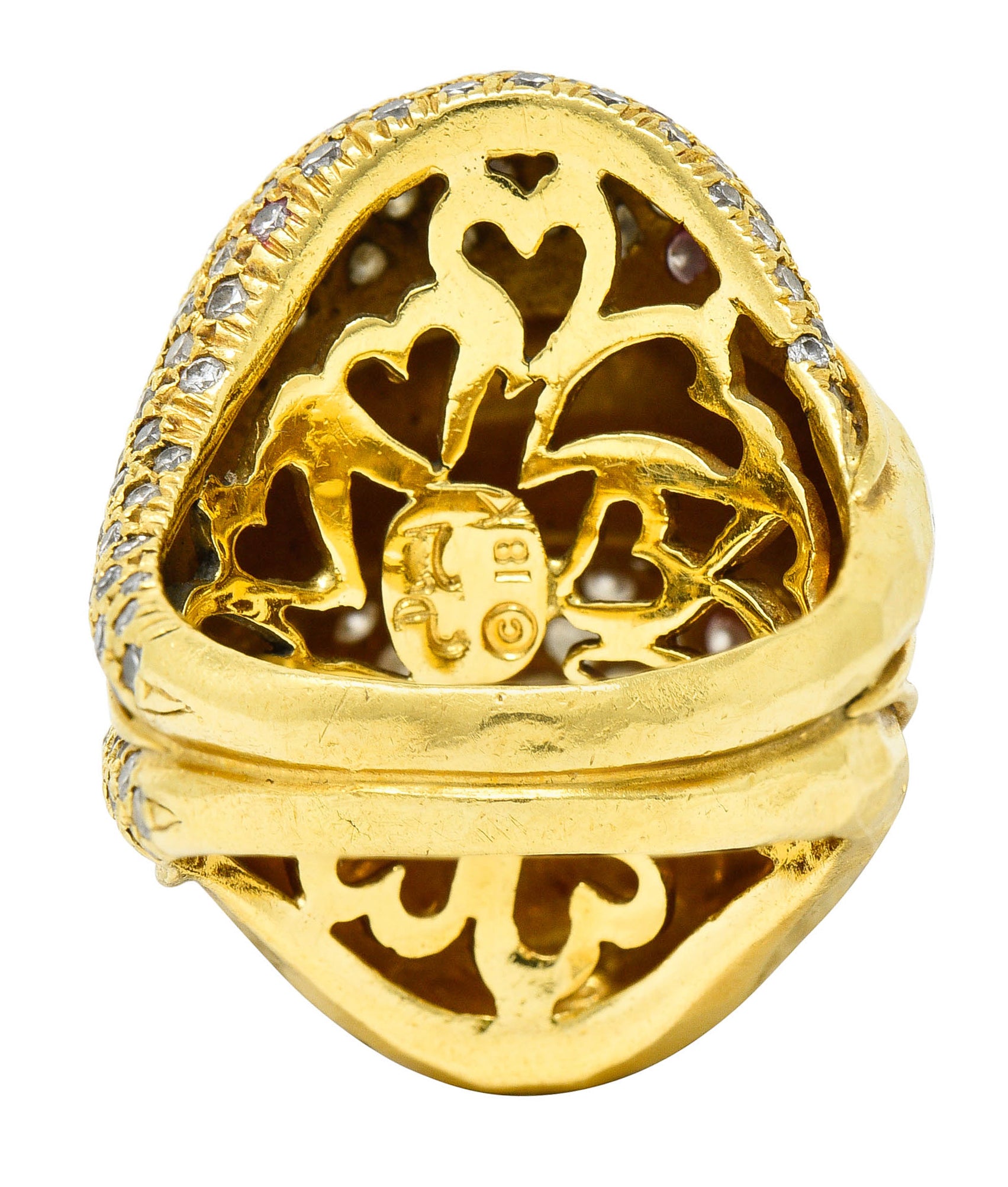 Henry Dunay 3.50 CTW Pave Diamond 18 Karat Gold Cynnabar Statement RingRing - Wilson's Estate Jewelry