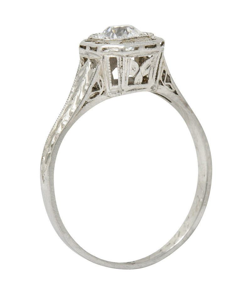 Art Deco 0.38 CTW Diamond Platinum Foliate Engagement RingRing - Wilson's Estate Jewelry