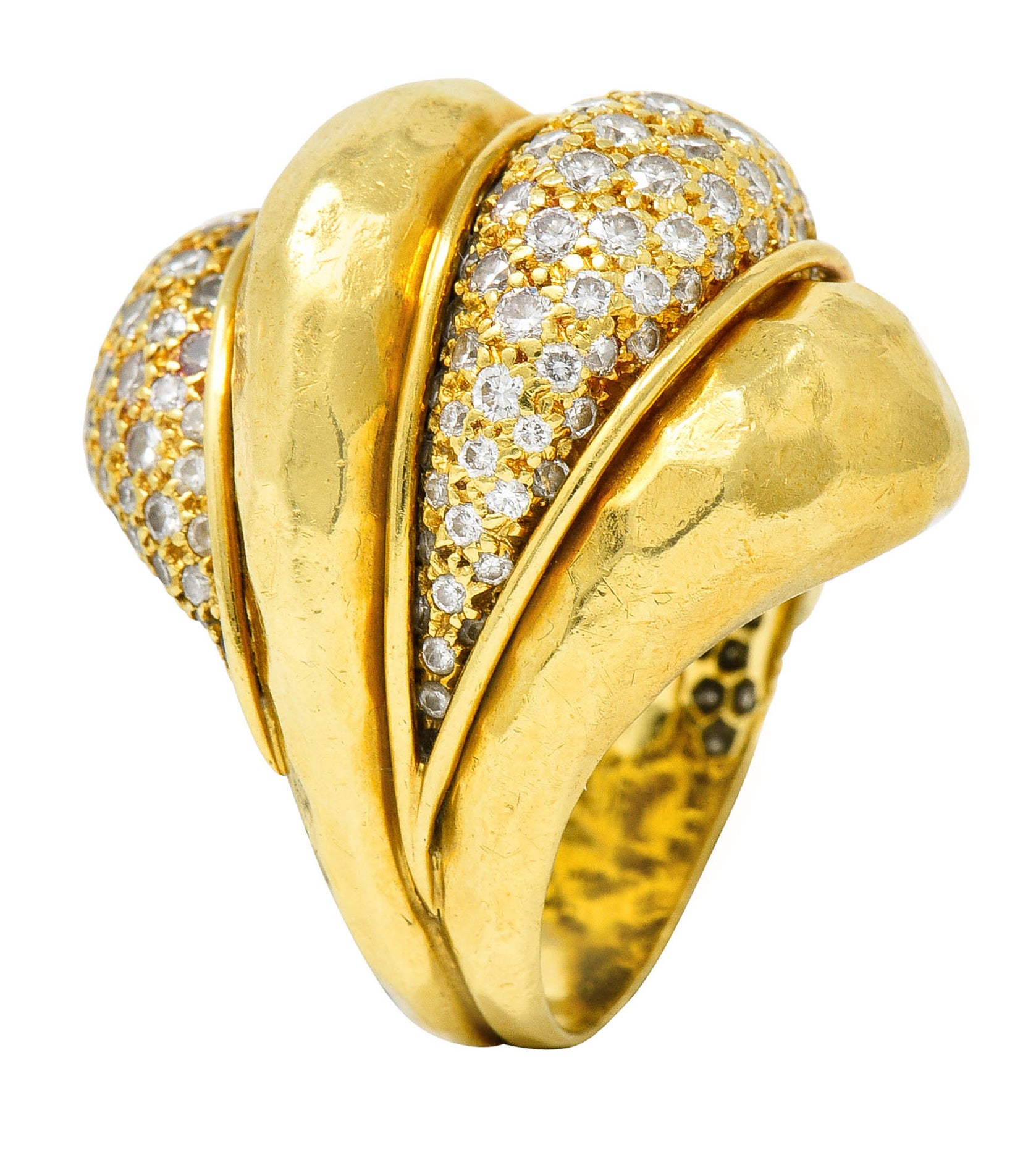 Henry Dunay 3.50 CTW Pave Diamond 18 Karat Gold Cynnabar Statement RingRing - Wilson's Estate Jewelry