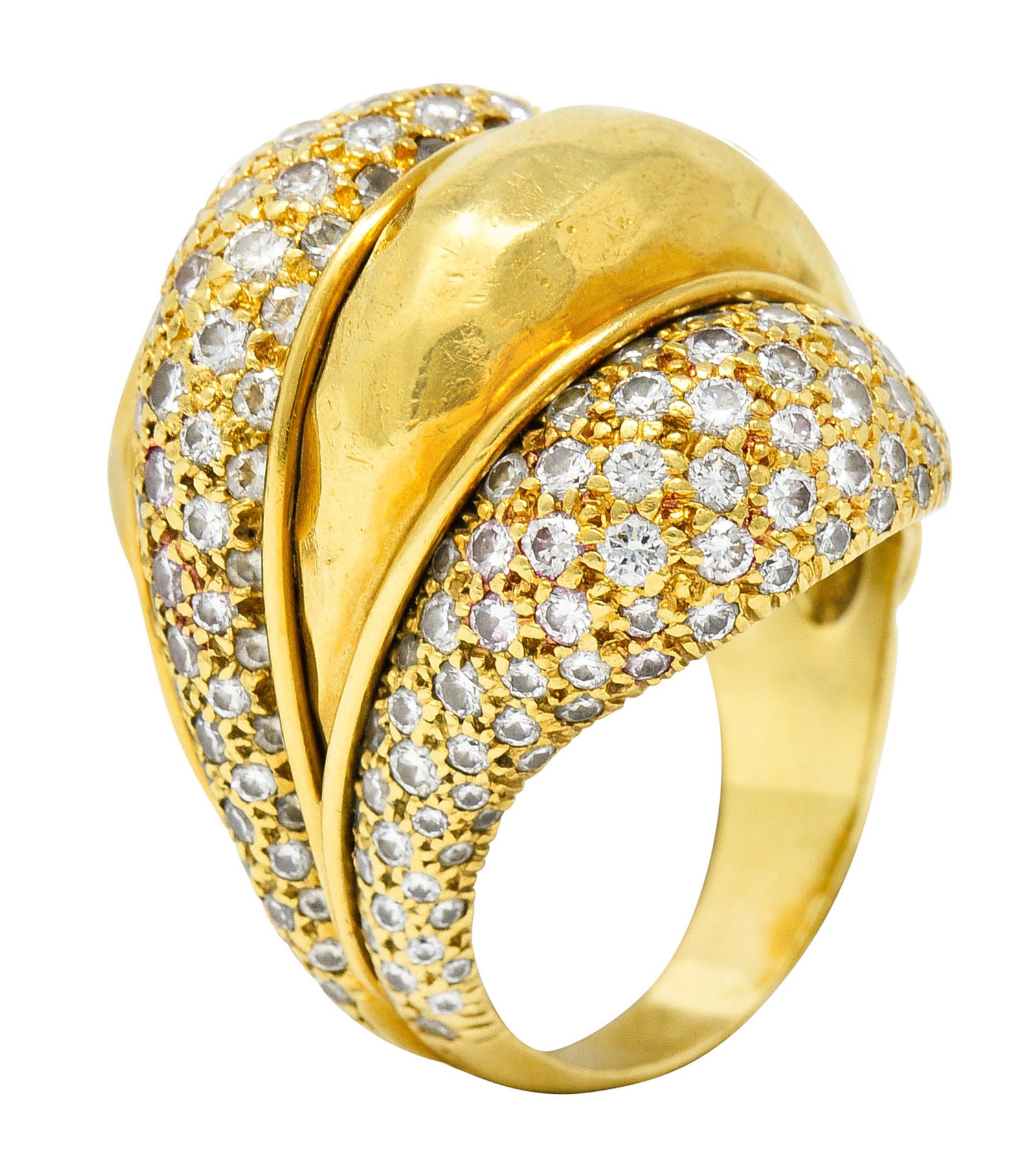 Henry Dunay 3.50 CTW Pave Diamond 18 Karat Gold Cynnabar Statement RingRing - Wilson's Estate Jewelry