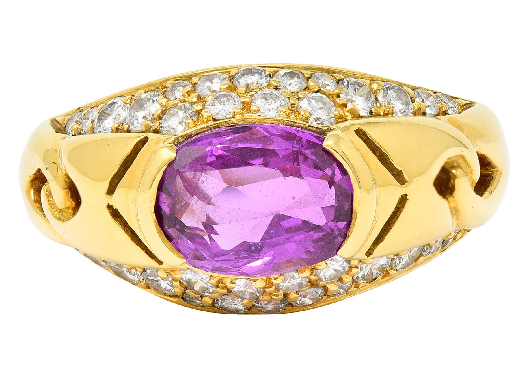 1990's Bulgari 3.15 CTW No Heat Pink Sapphire Diamond 18 Karat Gold Gancio Gemstone RingRing - Wilson's Estate Jewelry