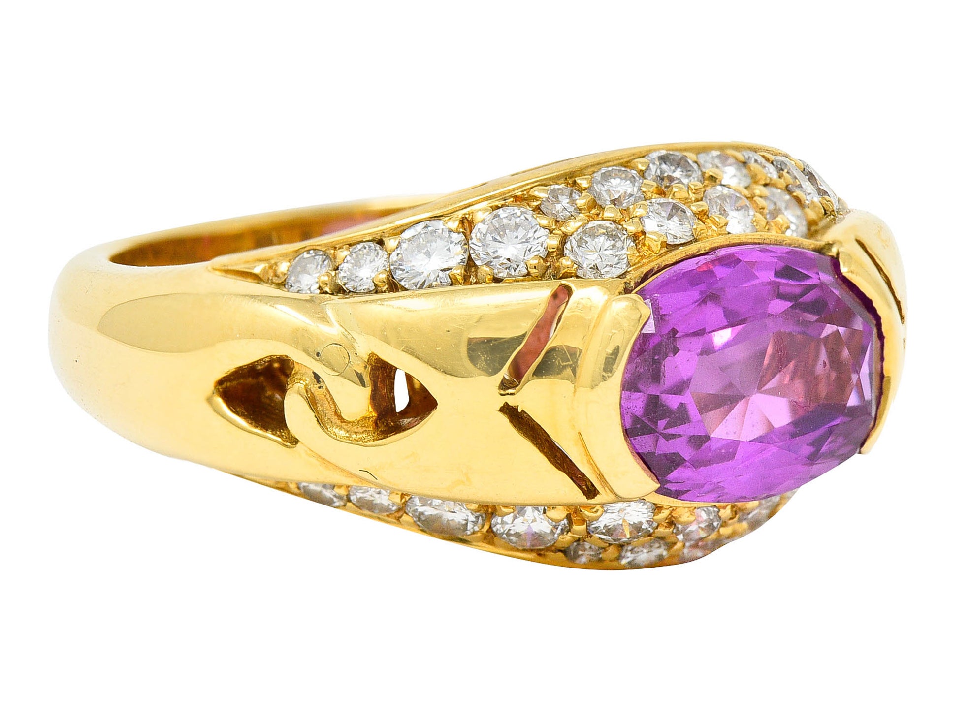 1990's Bulgari 3.15 CTW No Heat Pink Sapphire Diamond 18 Karat Gold Gancio Gemstone RingRing - Wilson's Estate Jewelry