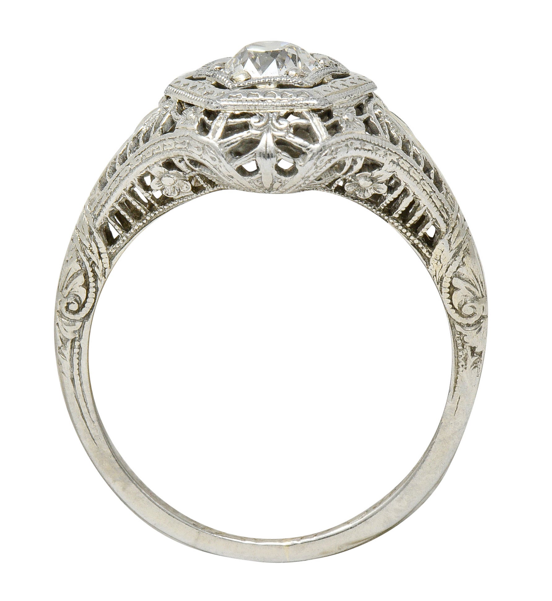 Edwardian 0.32 CTW Diamond 18 Karat White Gold Hexagonal Engagement RingRing - Wilson's Estate Jewelry