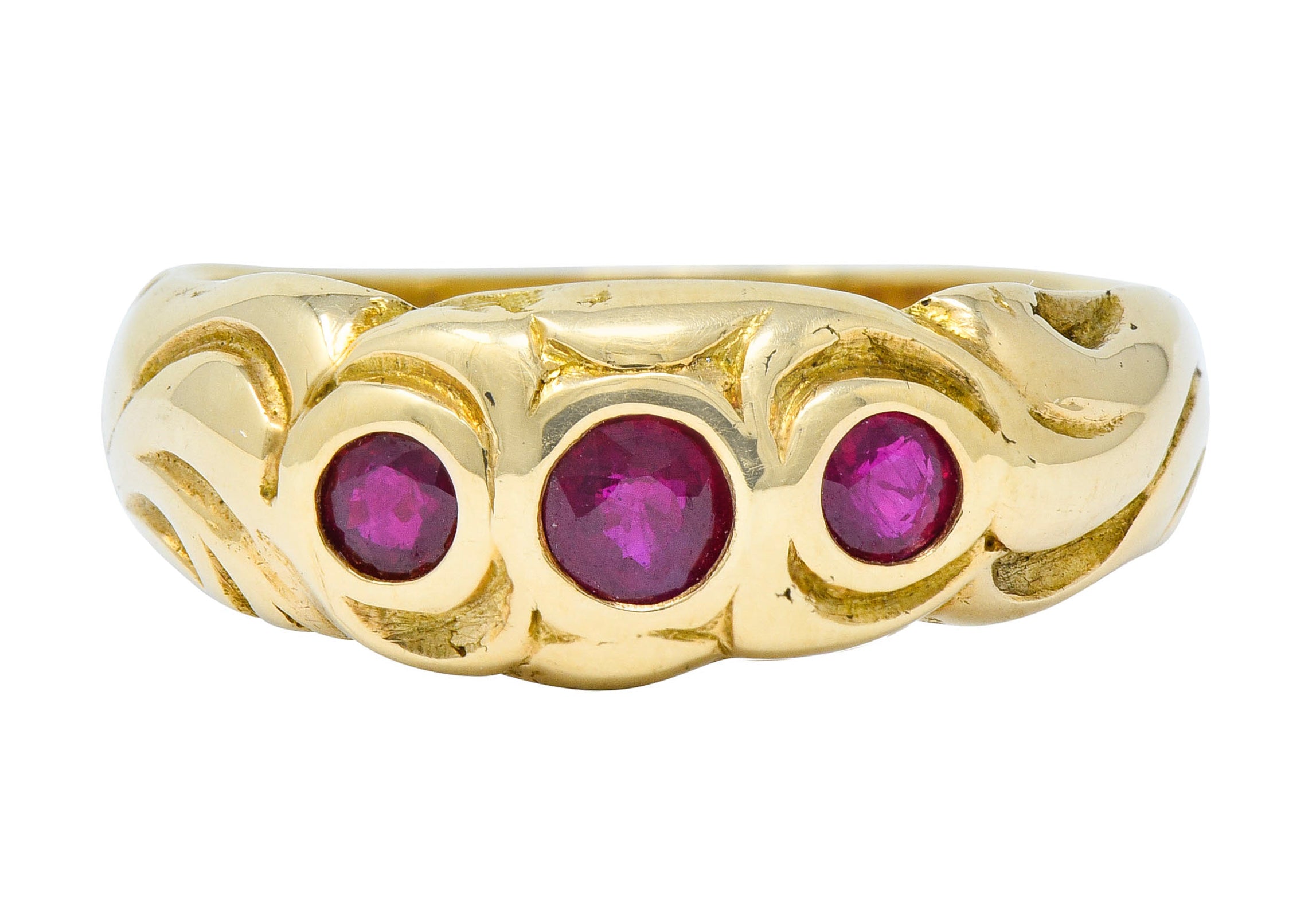 Art Nouveau Ruby 14 Karat Gold Three Stone Band RingRing - Wilson's Estate Jewelry