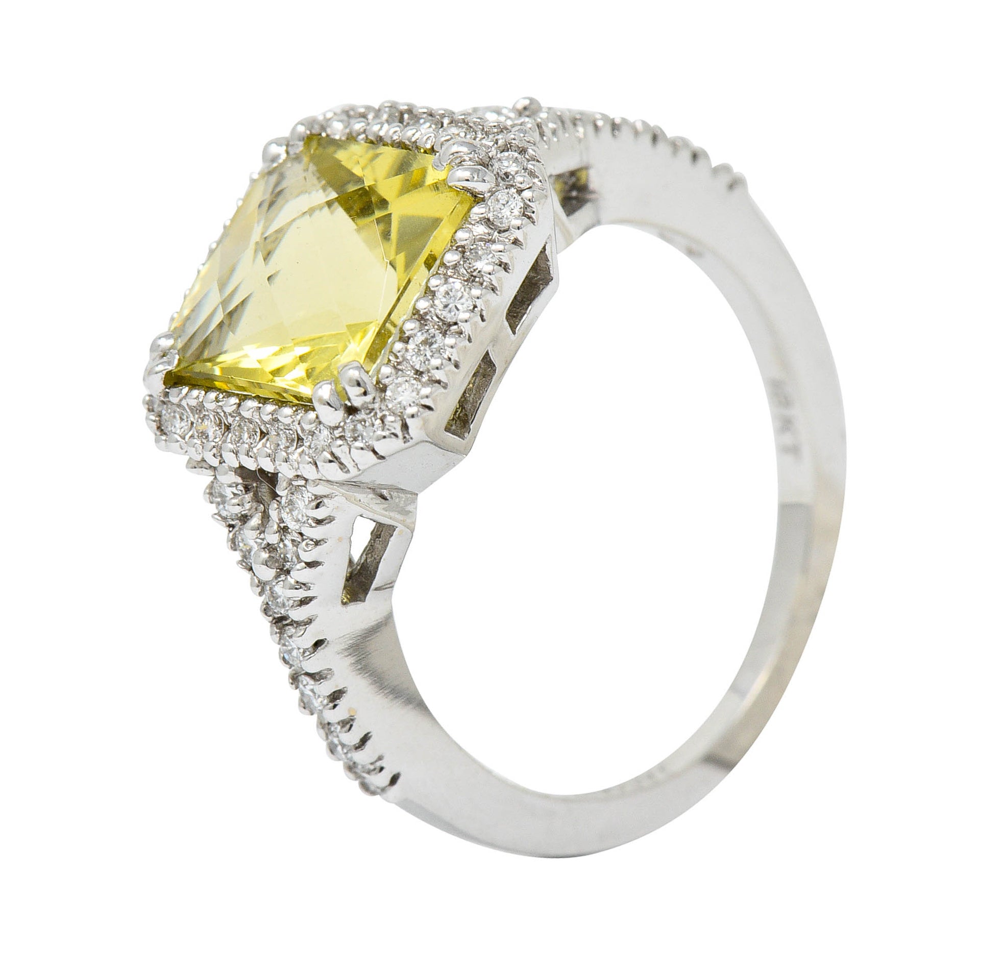 Green Beryl Diamond 18 Karat White Gold Square Halo Gemstone RingRing - Wilson's Estate Jewelry