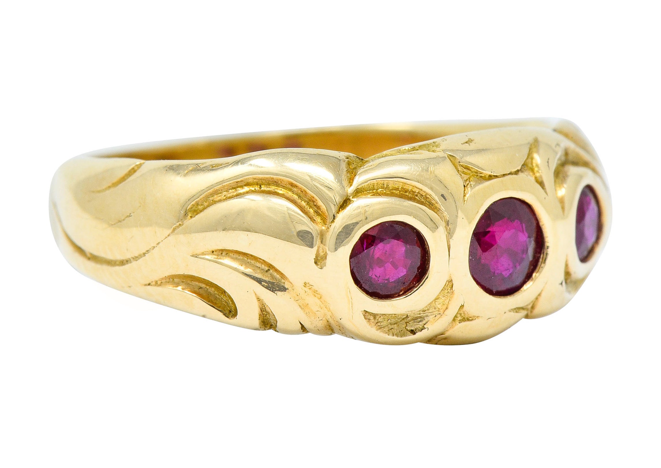 Art Nouveau Ruby 14 Karat Gold Three Stone Band RingRing - Wilson's Estate Jewelry