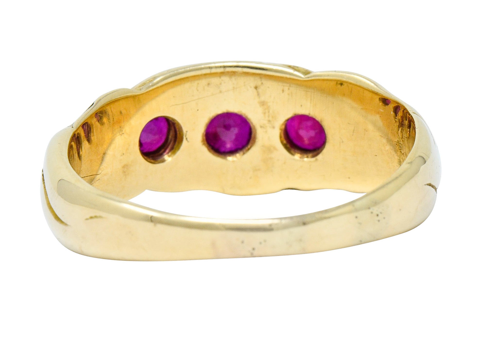 Art Nouveau Ruby 14 Karat Gold Three Stone Band RingRing - Wilson's Estate Jewelry