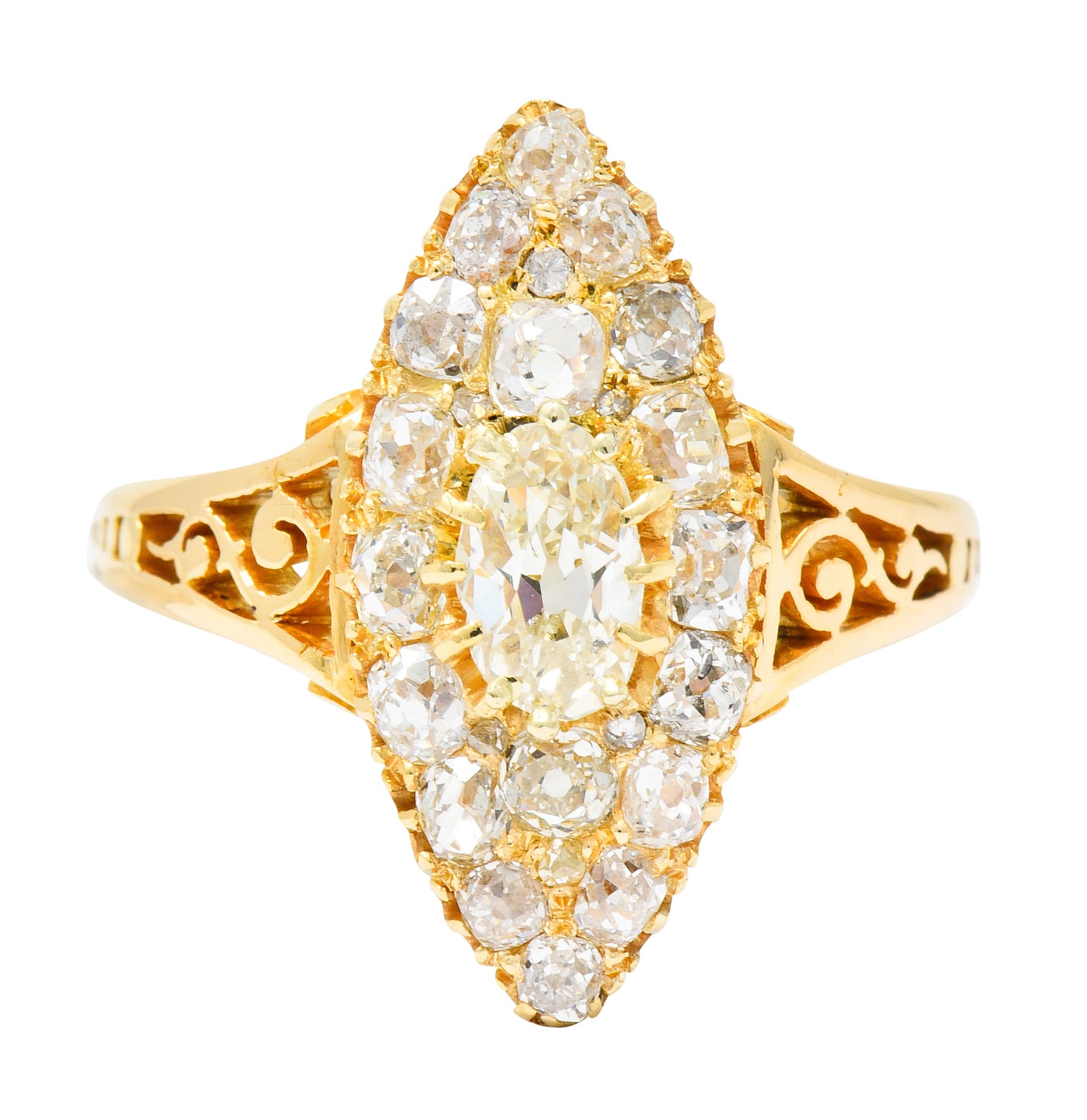 Victorian 1.90 CTW Diamond 18 Karat Gold Navette Cluster Ring - Wilson's Estate Jewelry