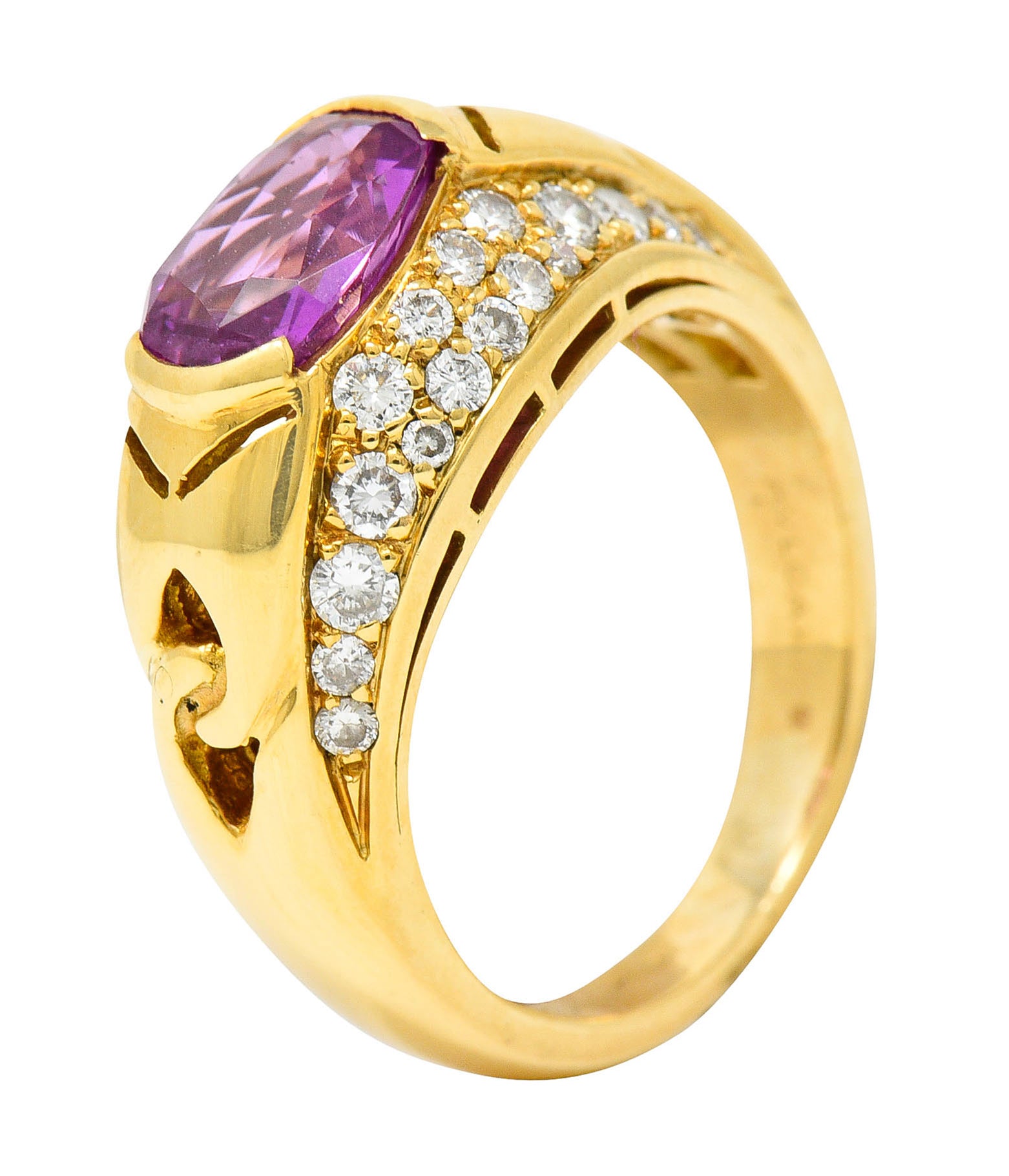 1990's Bulgari 3.15 CTW No Heat Pink Sapphire Diamond 18 Karat Gold Gancio Gemstone RingRing - Wilson's Estate Jewelry