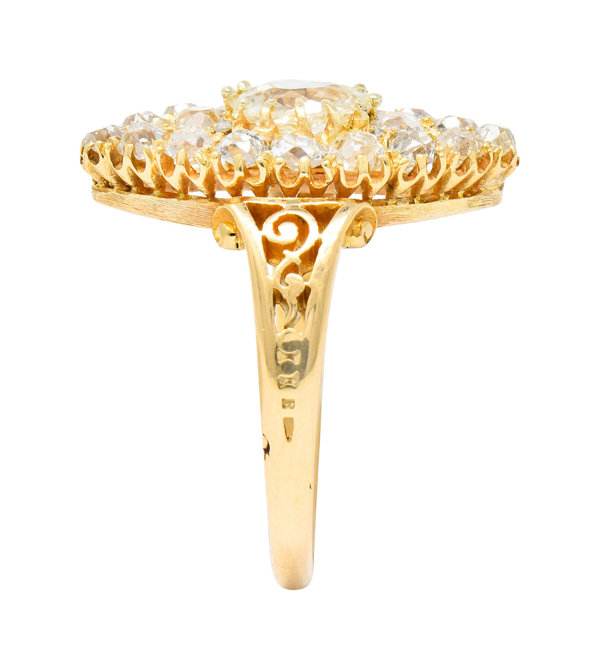 Victorian 1.90 CTW Diamond 18 Karat Gold Navette Cluster Ring - Wilson's Estate Jewelry