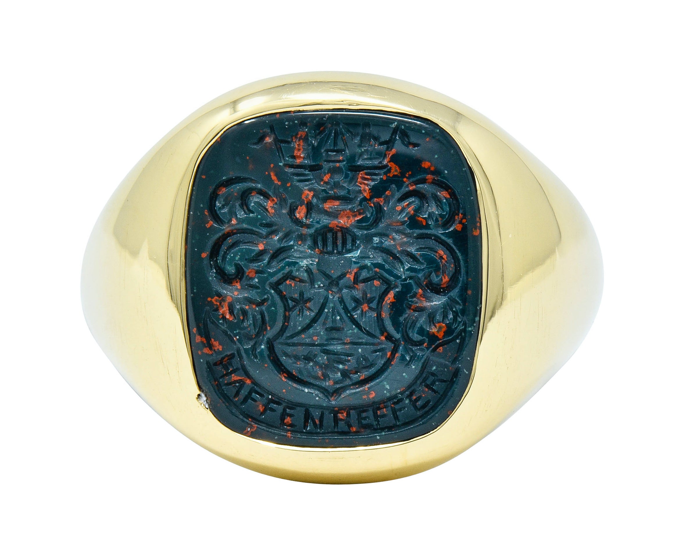 Retro Bloodstone Intaglio 18 Karat Gold Men's Signet RingRing - Wilson's Estate Jewelry