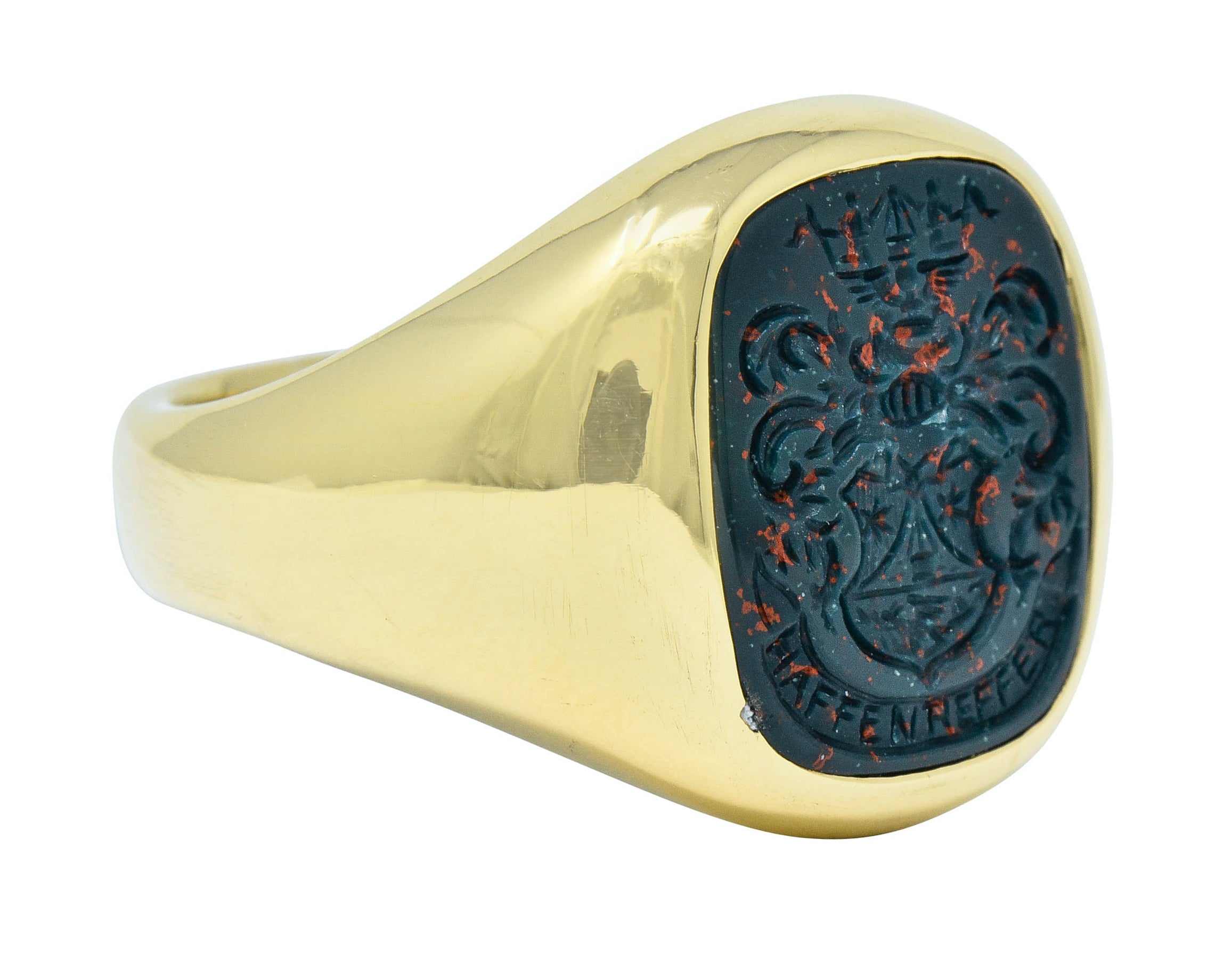 Retro Bloodstone Intaglio 18 Karat Gold Men's Signet RingRing - Wilson's Estate Jewelry