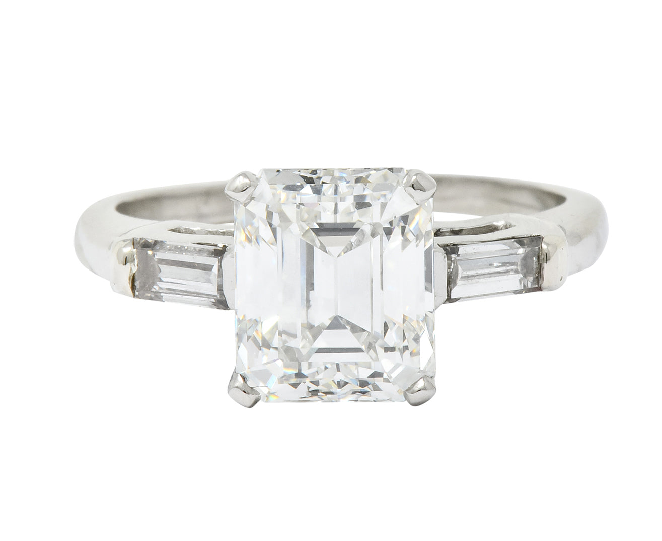 1950's Mid-Century 2.72 CTW Emerald Cut Diamond Platinum Engagement Ring GIA - Wilson's Estate Jewelry