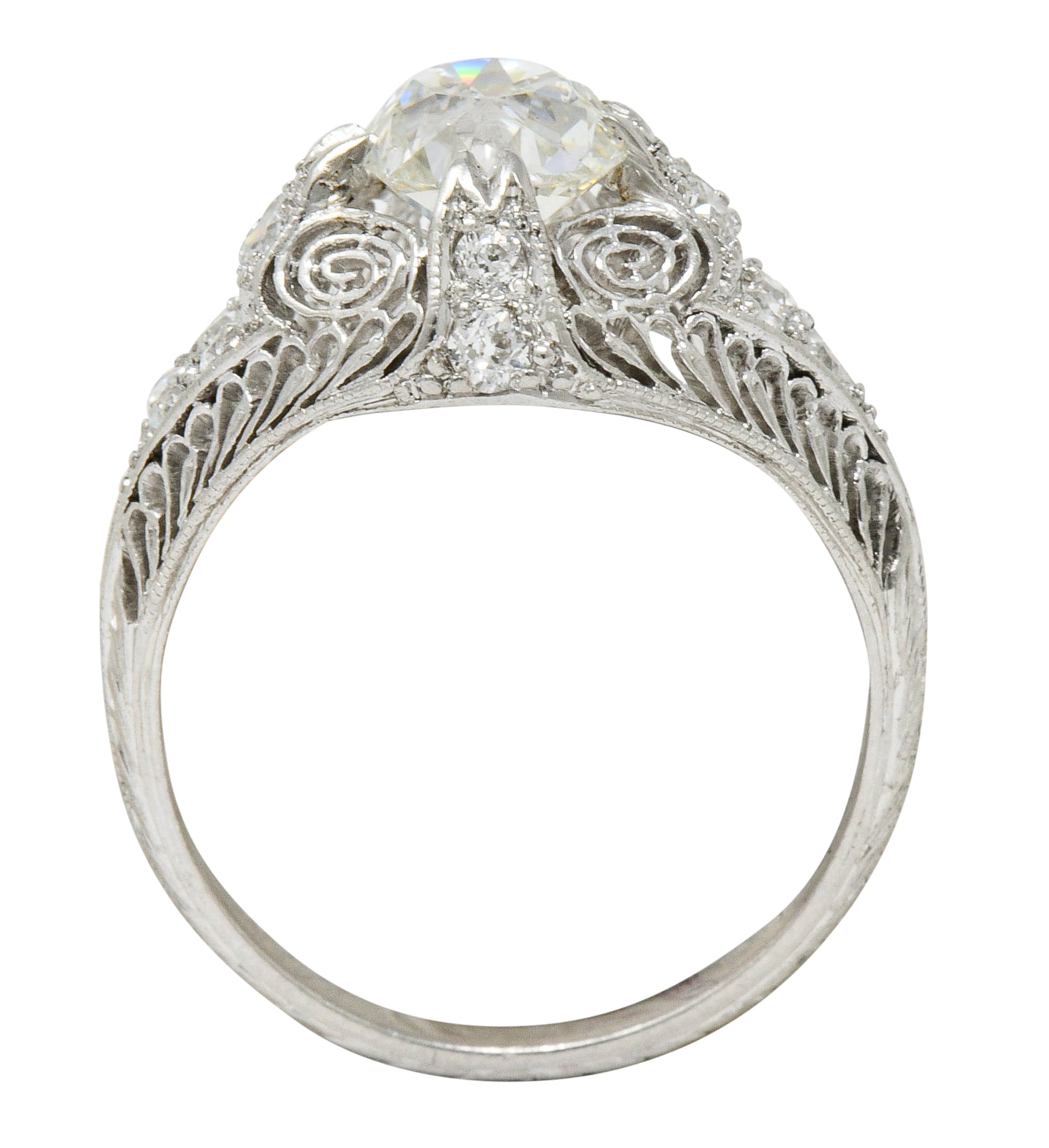 Edwardian 1.36 CTW Old Mine Diamond Platinum Engagement Ring GIARing - Wilson's Estate Jewelry