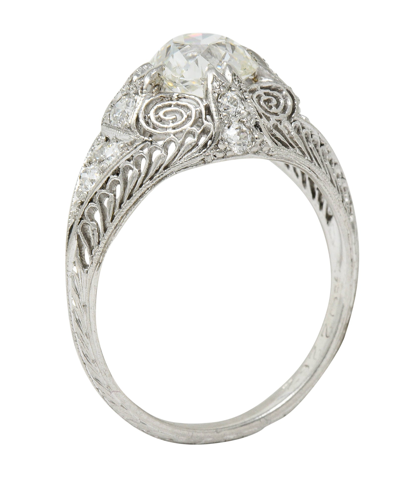 Edwardian 1.36 CTW Old Mine Diamond Platinum Engagement Ring GIARing - Wilson's Estate Jewelry