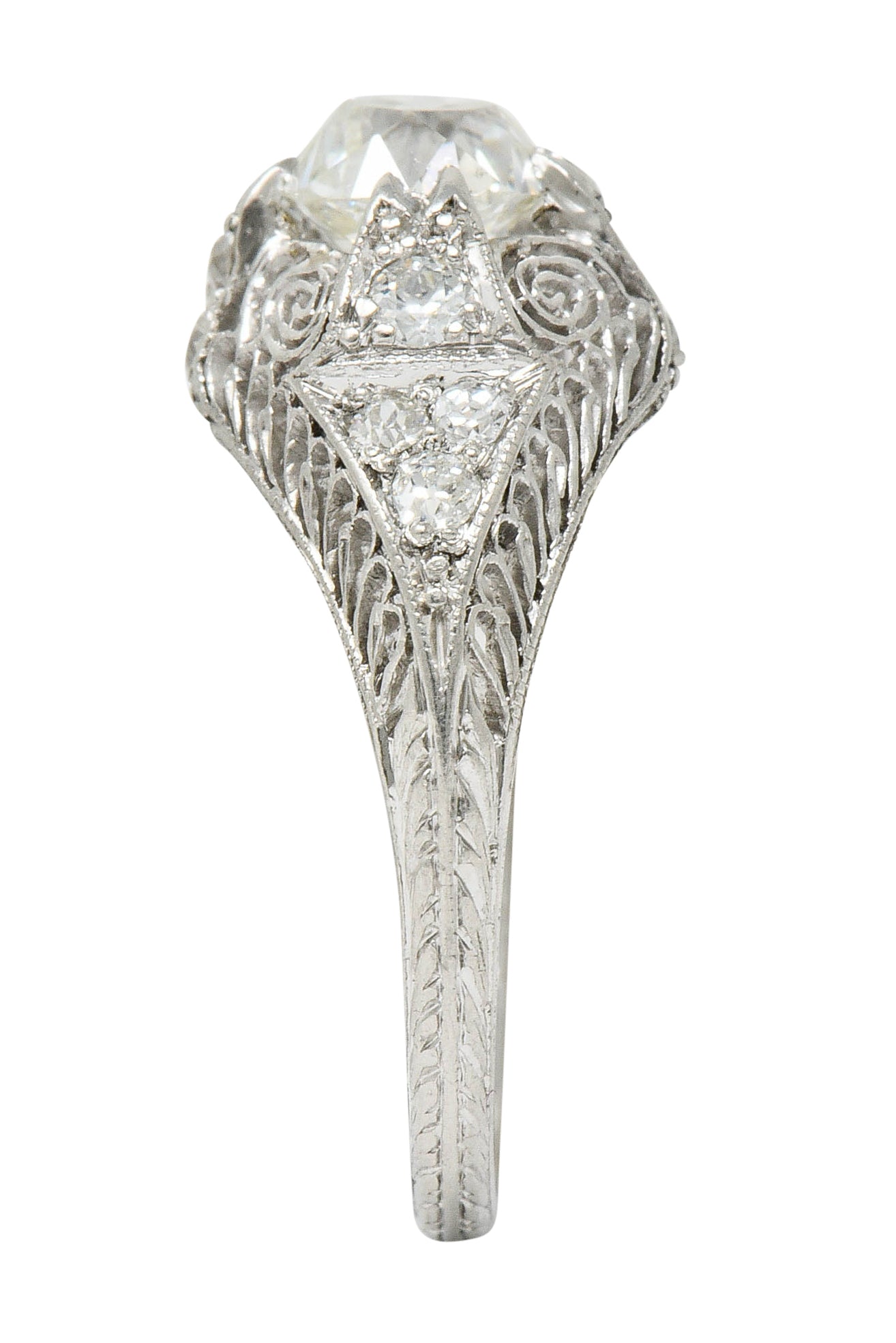 Edwardian 1.36 CTW Old Mine Diamond Platinum Engagement Ring GIARing - Wilson's Estate Jewelry