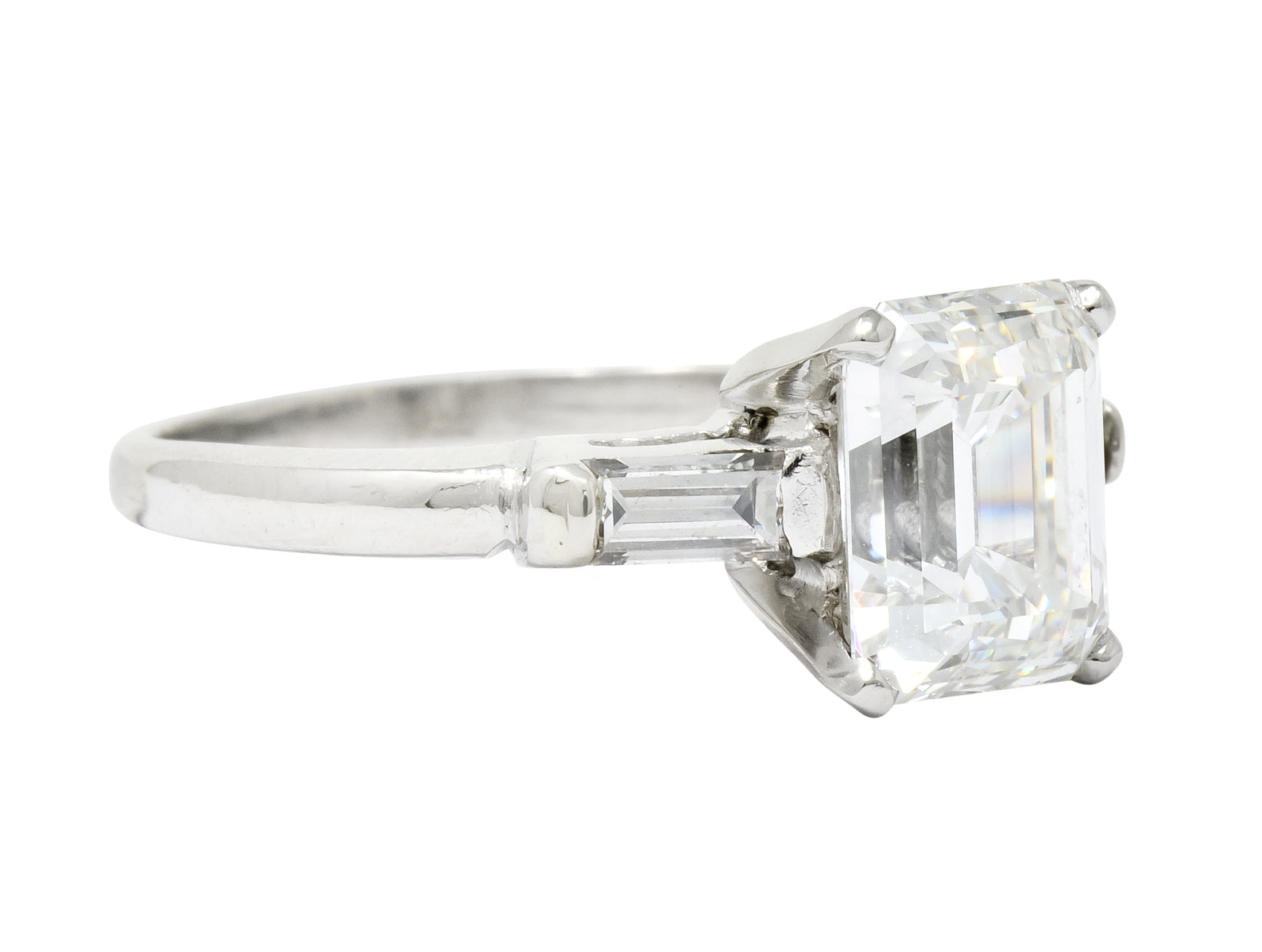 1950's Mid-Century 2.72 CTW Emerald Cut Diamond Platinum Engagement Ring GIA - Wilson's Estate Jewelry