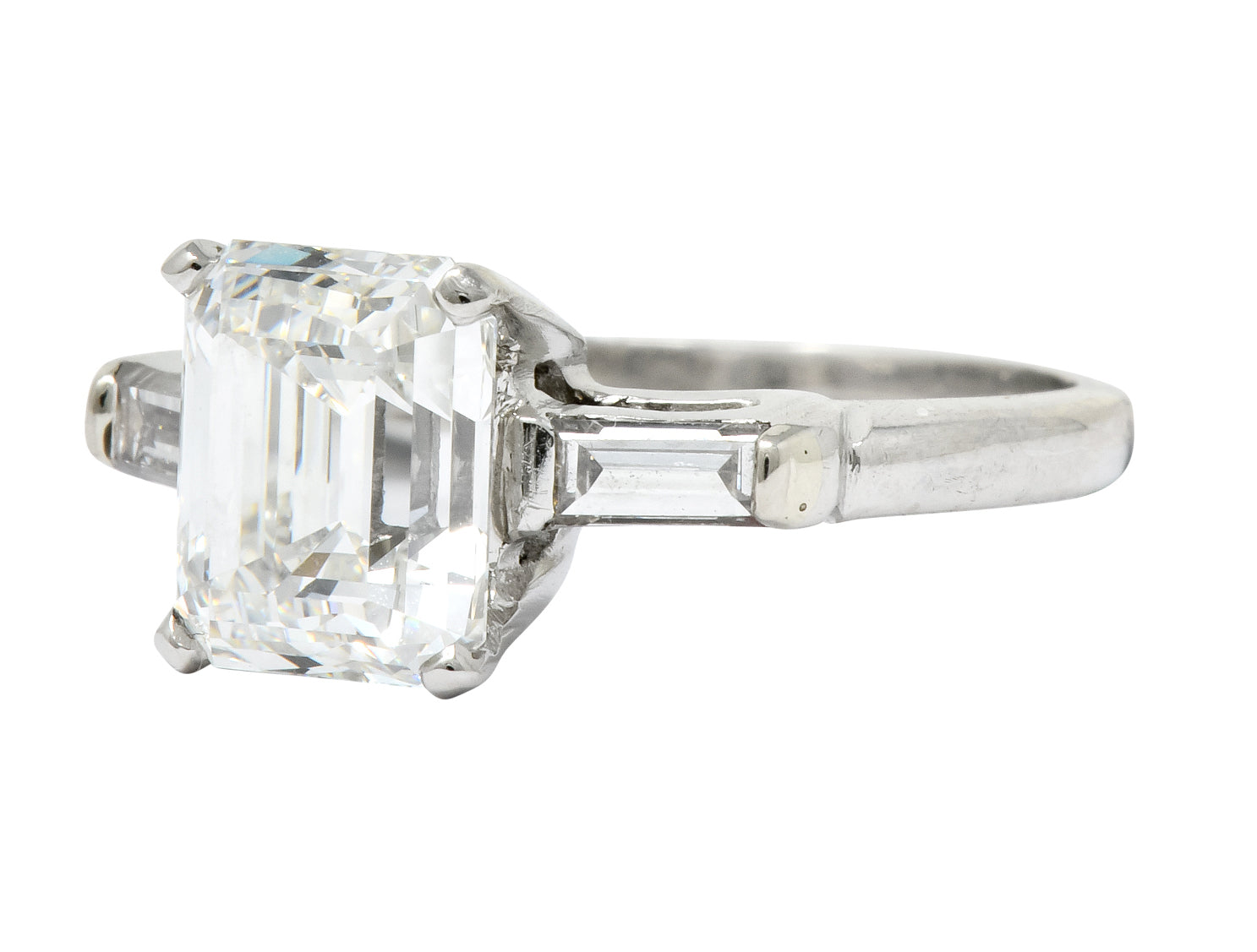 1950's Mid-Century 2.72 CTW Emerald Cut Diamond Platinum Engagement Ring GIA - Wilson's Estate Jewelry