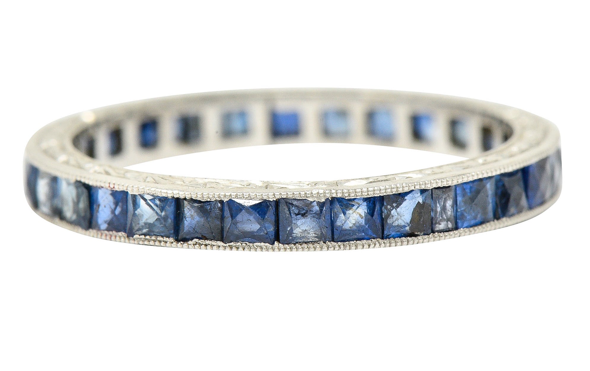 Art Deco 2.25 CTW French Cut Sapphire Platinum Eternity Band RingRing - Wilson's Estate Jewelry