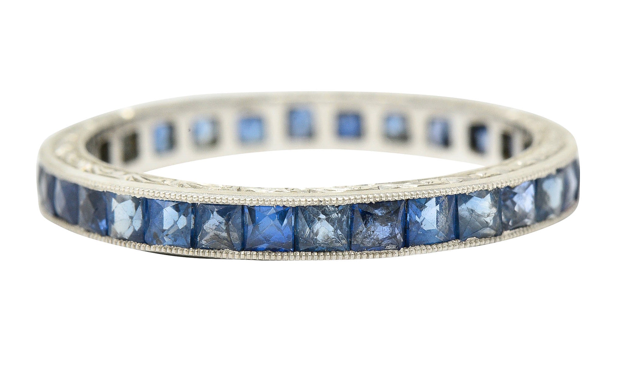 Art Deco 2.25 CTW French Cut Sapphire Platinum Eternity Band RingRing - Wilson's Estate Jewelry