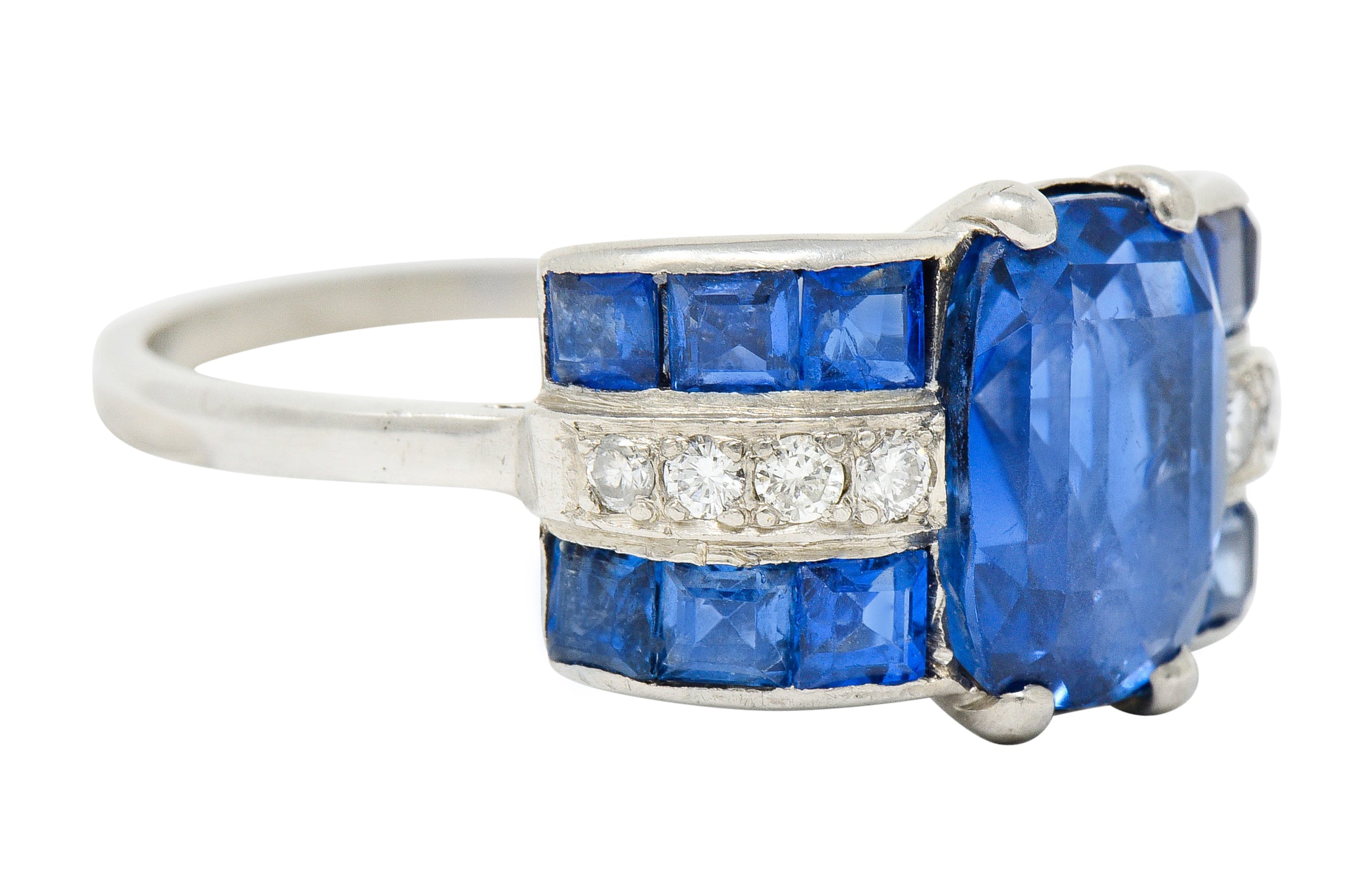 Art Deco 4.41 CTW No Heat Burma Sapphire Diamond Platinum Band Ring GIARing - Wilson's Estate Jewelry