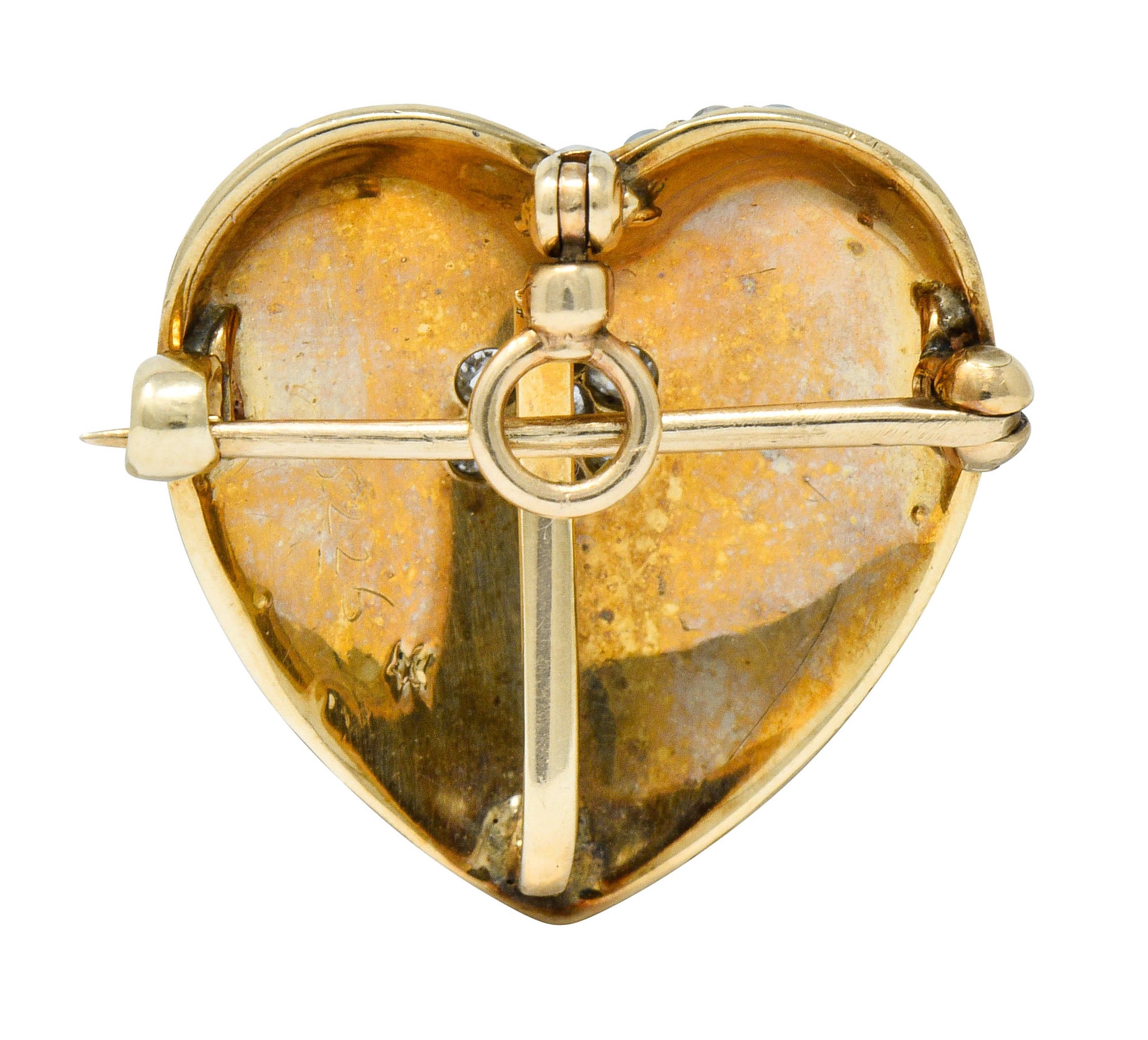 Victorian Natural Freshwater Seed Pearl Diamond 14 Karat Gold Heart Pendant BroochBrooch - Wilson's Estate Jewelry