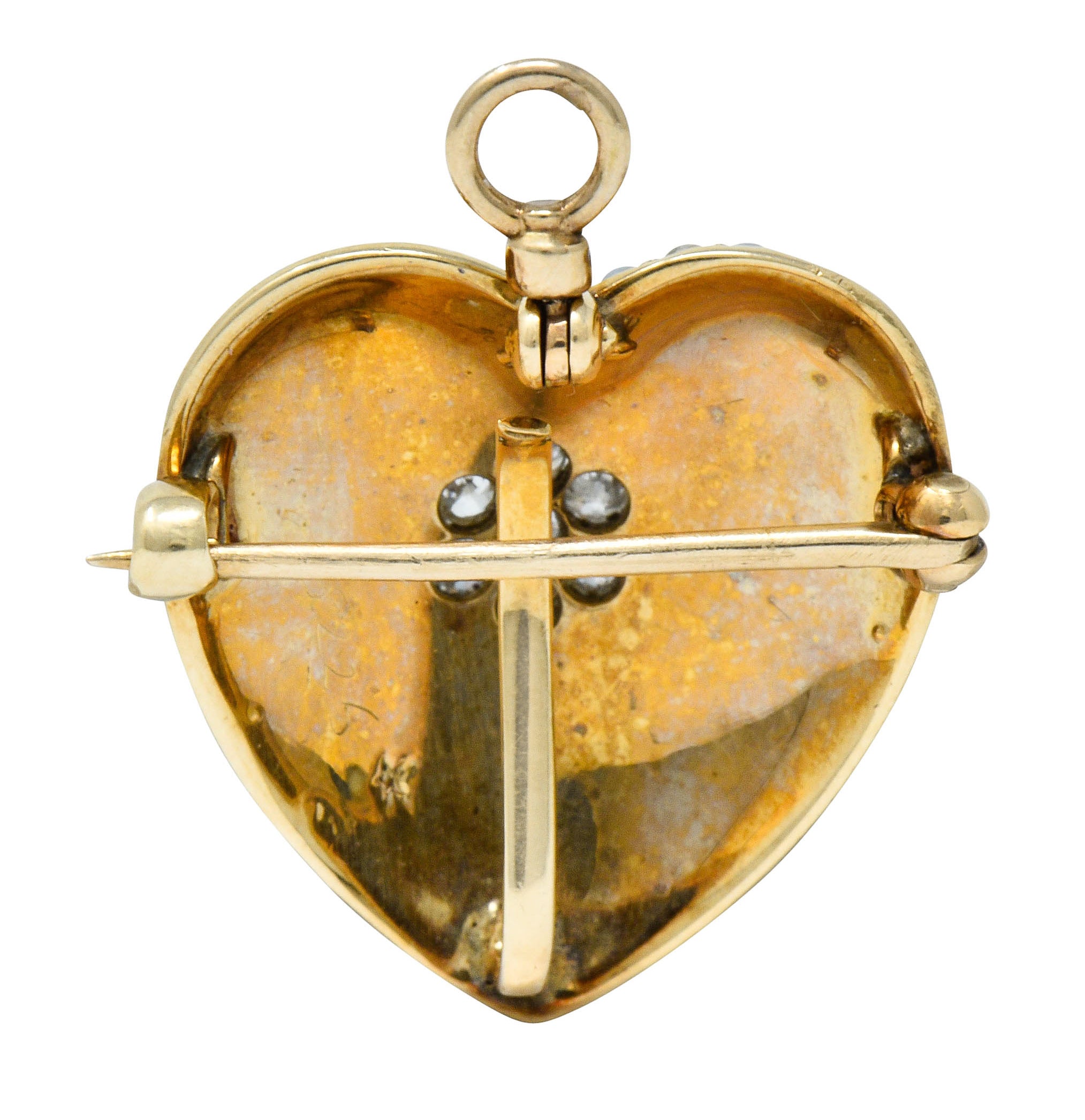 Victorian Natural Freshwater Seed Pearl Diamond 14 Karat Gold Heart Pendant BroochBrooch - Wilson's Estate Jewelry