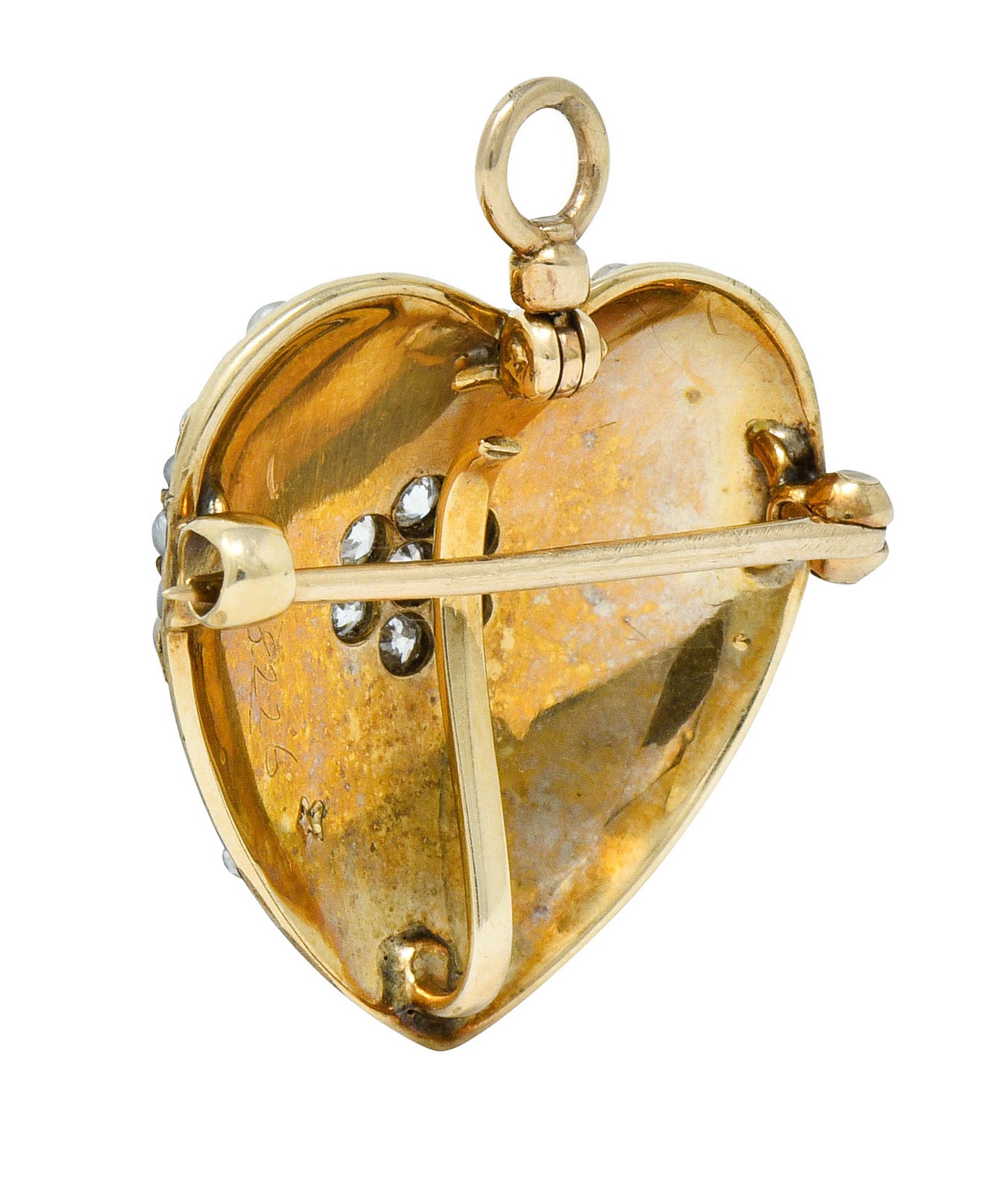 Victorian Natural Freshwater Seed Pearl Diamond 14 Karat Gold Heart Pendant BroochBrooch - Wilson's Estate Jewelry