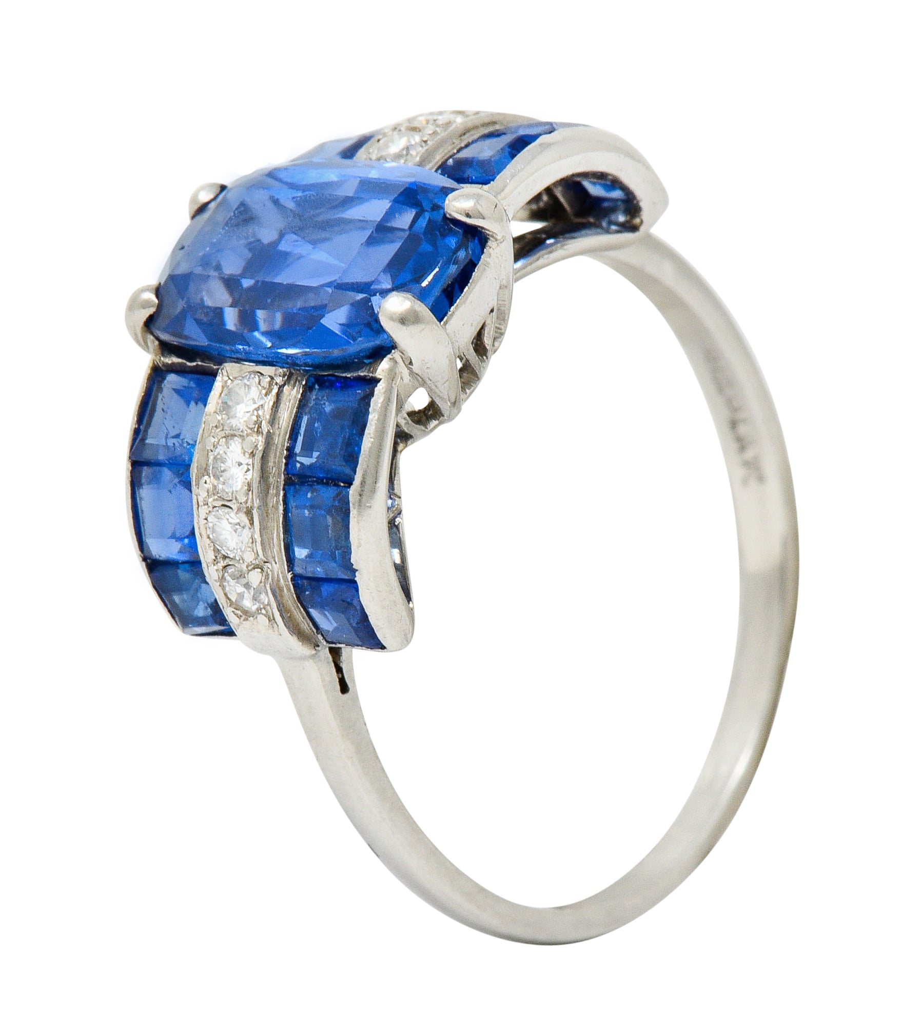 Art Deco 4.41 CTW No Heat Burma Sapphire Diamond Platinum Band Ring GIARing - Wilson's Estate Jewelry