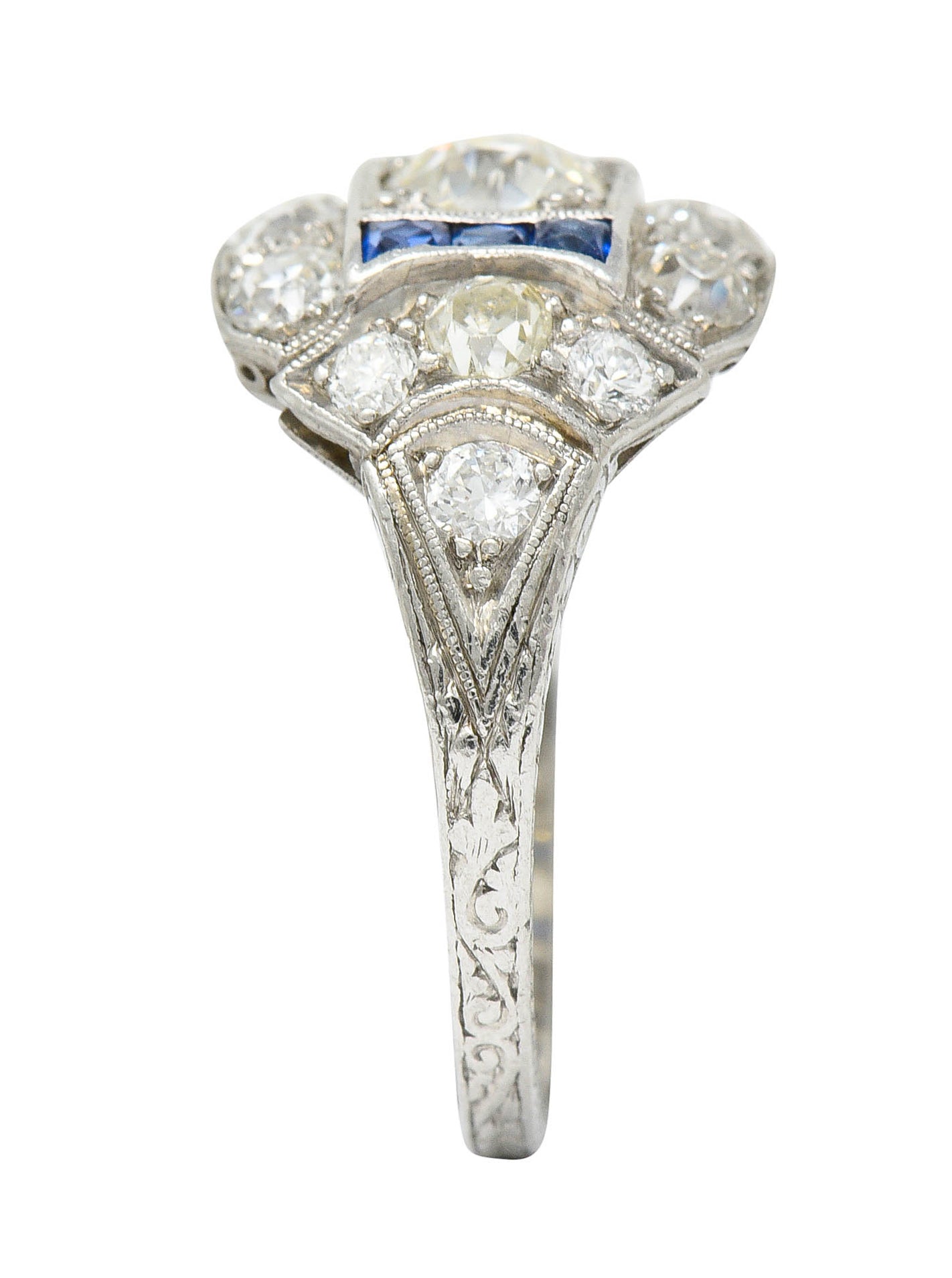 Art Deco Sapphire 1.58 CTW Diamond Platinum Dinner RingRing - Wilson's Estate Jewelry