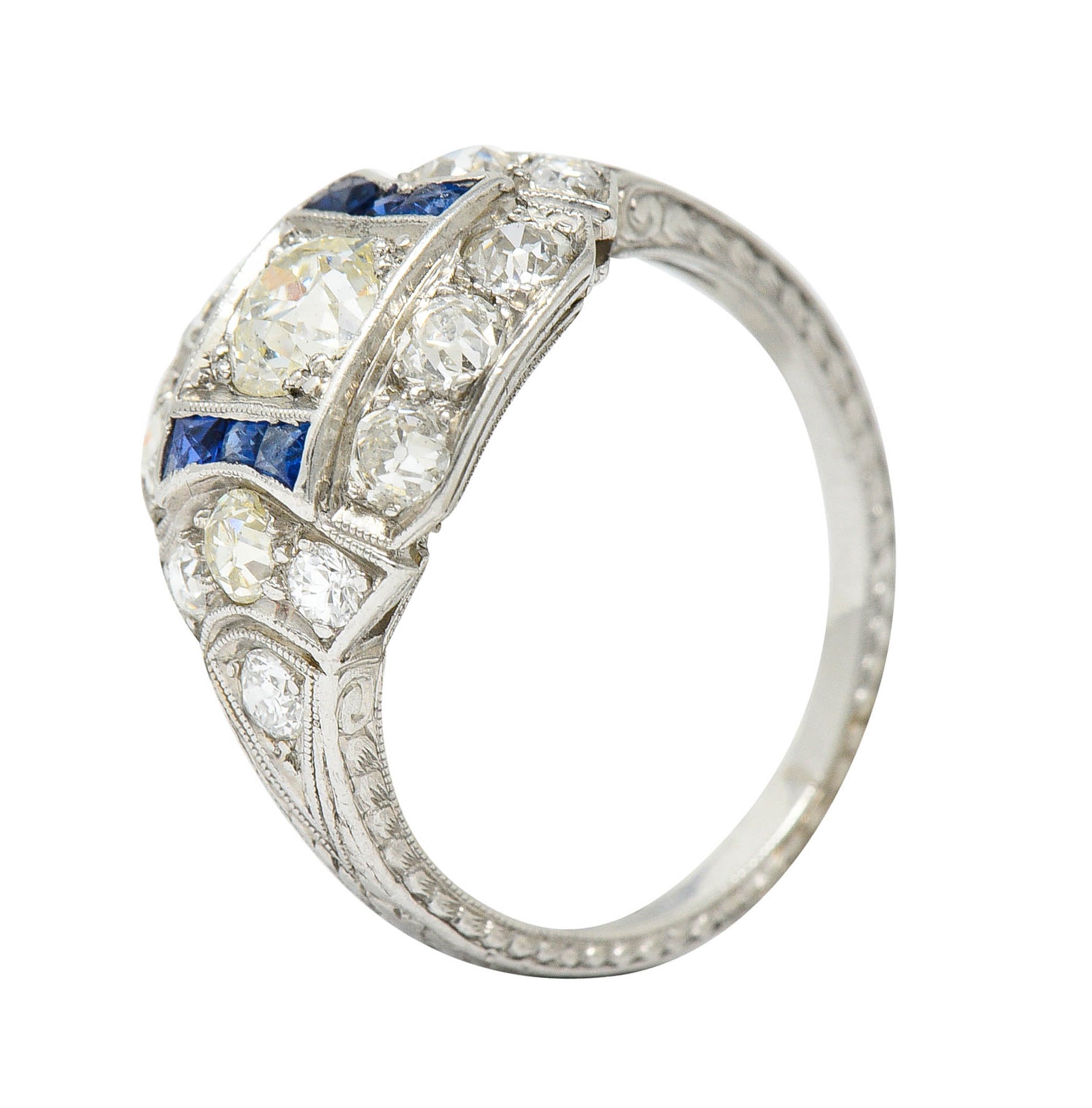 Art Deco Sapphire 1.58 CTW Diamond Platinum Dinner RingRing - Wilson's Estate Jewelry