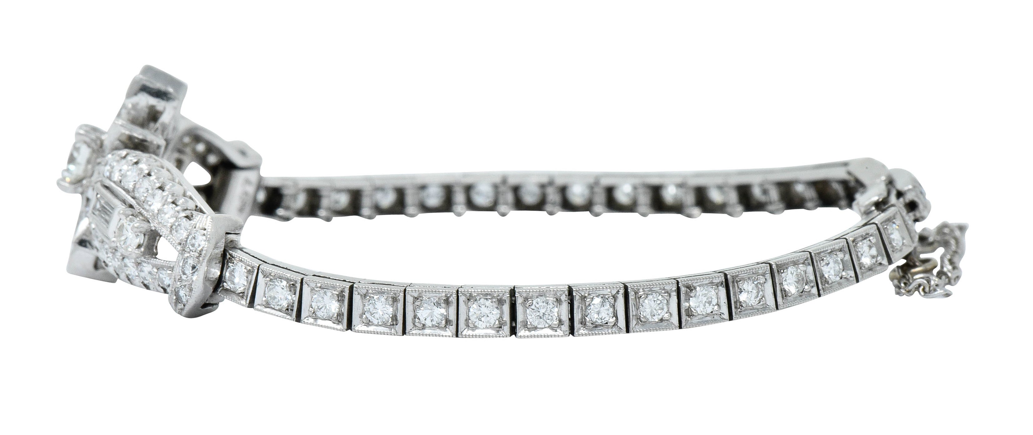 1950’s Mid-Century 4.00 CTW Diamond Platinum Floral Cluster Link Braceletbracelet - Wilson's Estate Jewelry