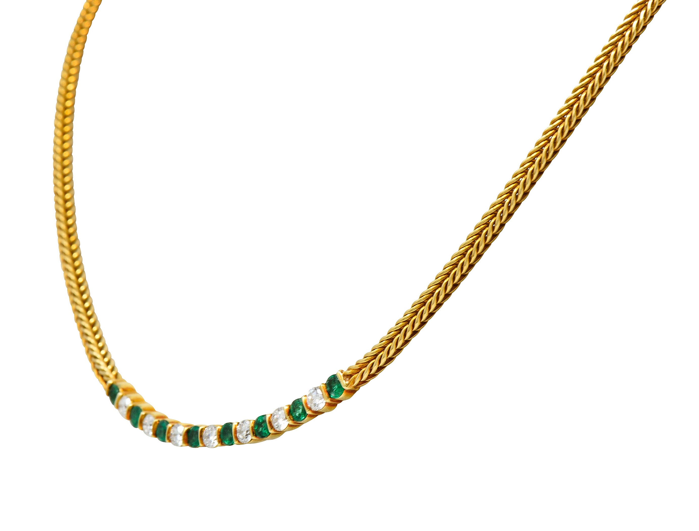 1960's Tiffany & Co. 1.75 CTW Emerald Diamond 18 Karat Gold Wheat Chain NecklaceNecklace - Wilson's Estate Jewelry