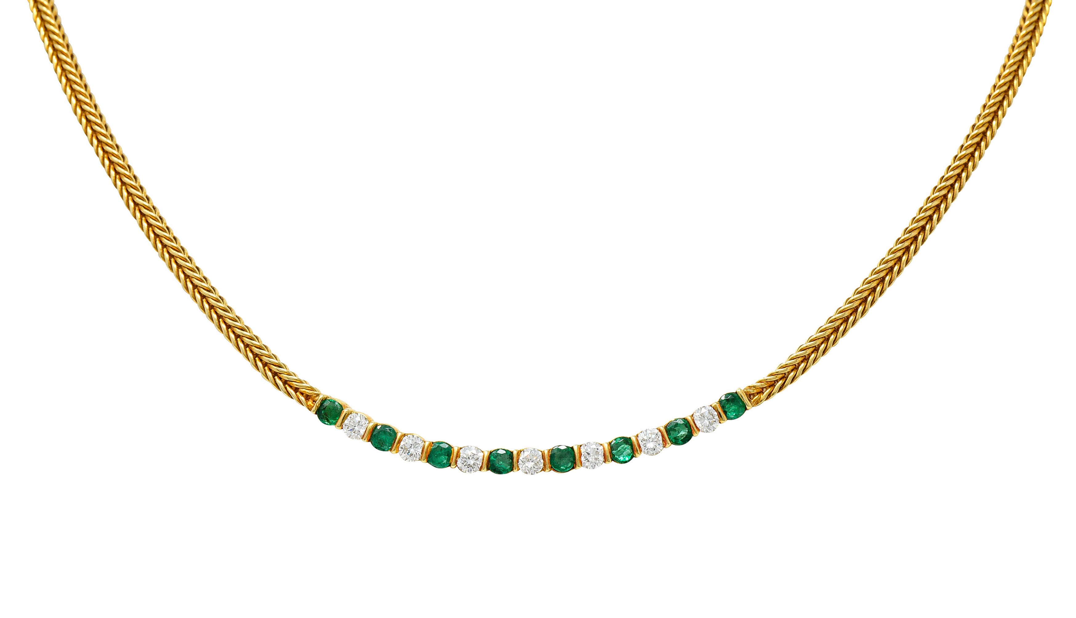 1960's Tiffany & Co. 1.75 CTW Emerald Diamond 18 Karat Gold Wheat Chain NecklaceNecklace - Wilson's Estate Jewelry