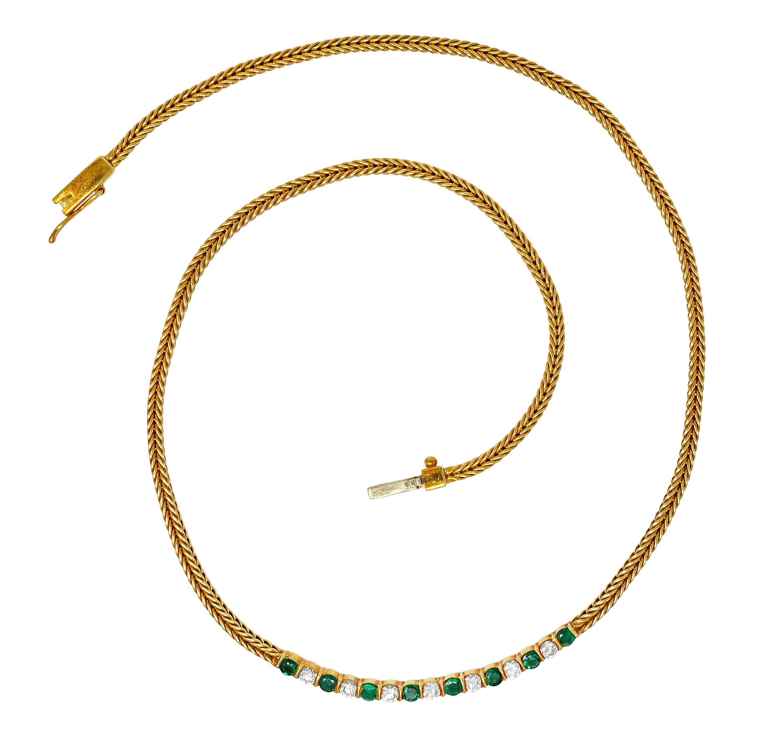 1960's Tiffany & Co. 1.75 CTW Emerald Diamond 18 Karat Gold Wheat Chain NecklaceNecklace - Wilson's Estate Jewelry