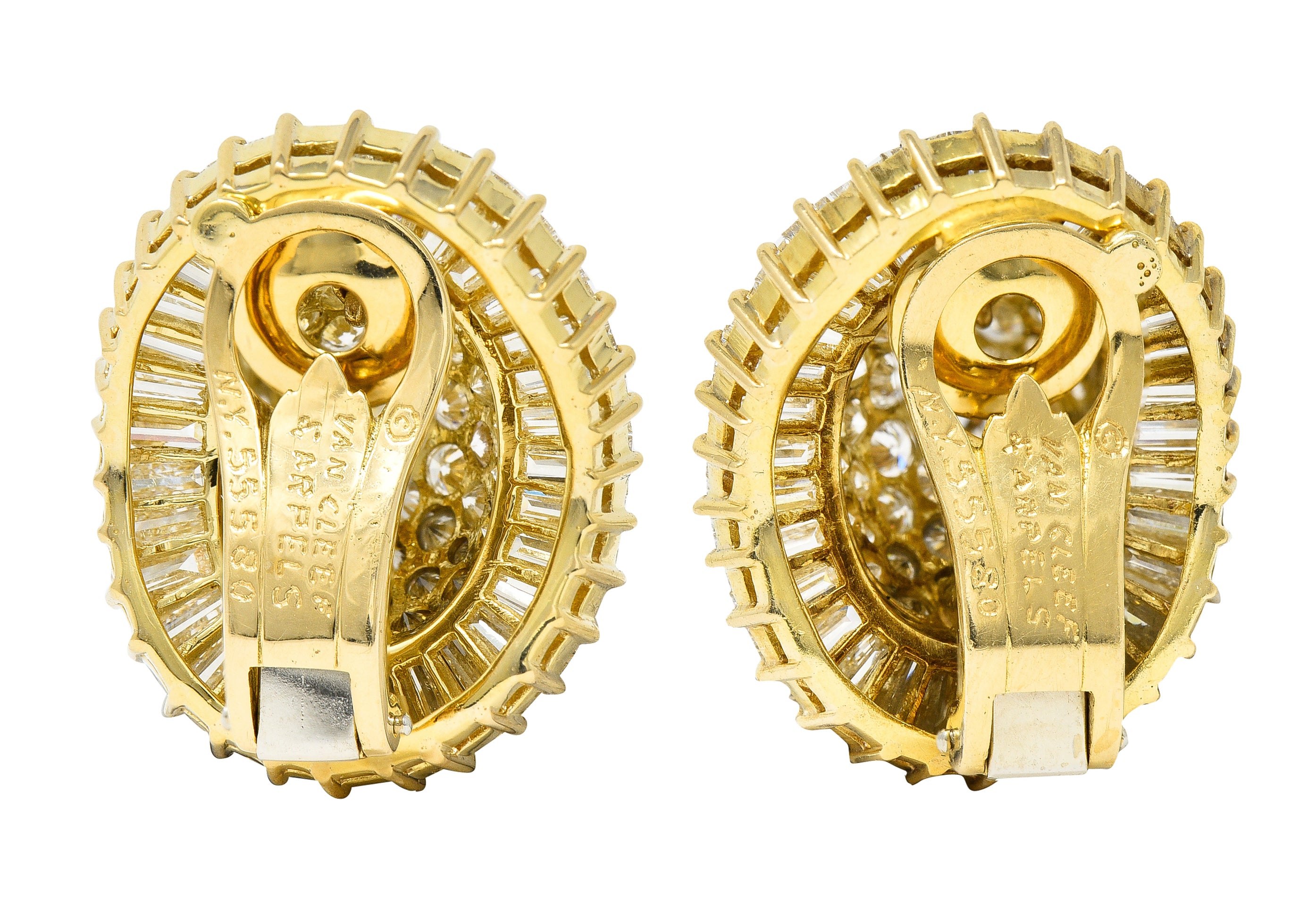 1980's Van Cleef & Arpels 11.64 CTW Diamond 18 Karat Yellow Gold Ballerina Halo Ear-Clip Earrings Wilson's Estate Jewelry