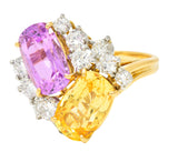 Oscar Heyman 11.12 CTW Pink & Yellow Sapphire Diamond Platinum 18 Karat Yellow Gold Cluster Cocktail Ring Wilson's Estate Jewelry