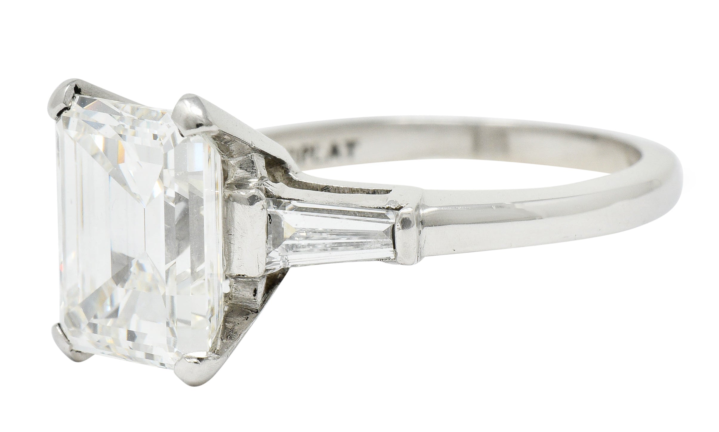 1950's Mid-Century 4.12 CTW Diamond Platinum Three Stone Ring GIARing - Wilson's Estate Jewelry