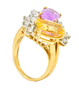 Oscar Heyman 11.12 CTW Pink & Yellow Sapphire Diamond Platinum 18 Karat Yellow Gold Cluster Cocktail Ring Wilson's Estate Jewelry