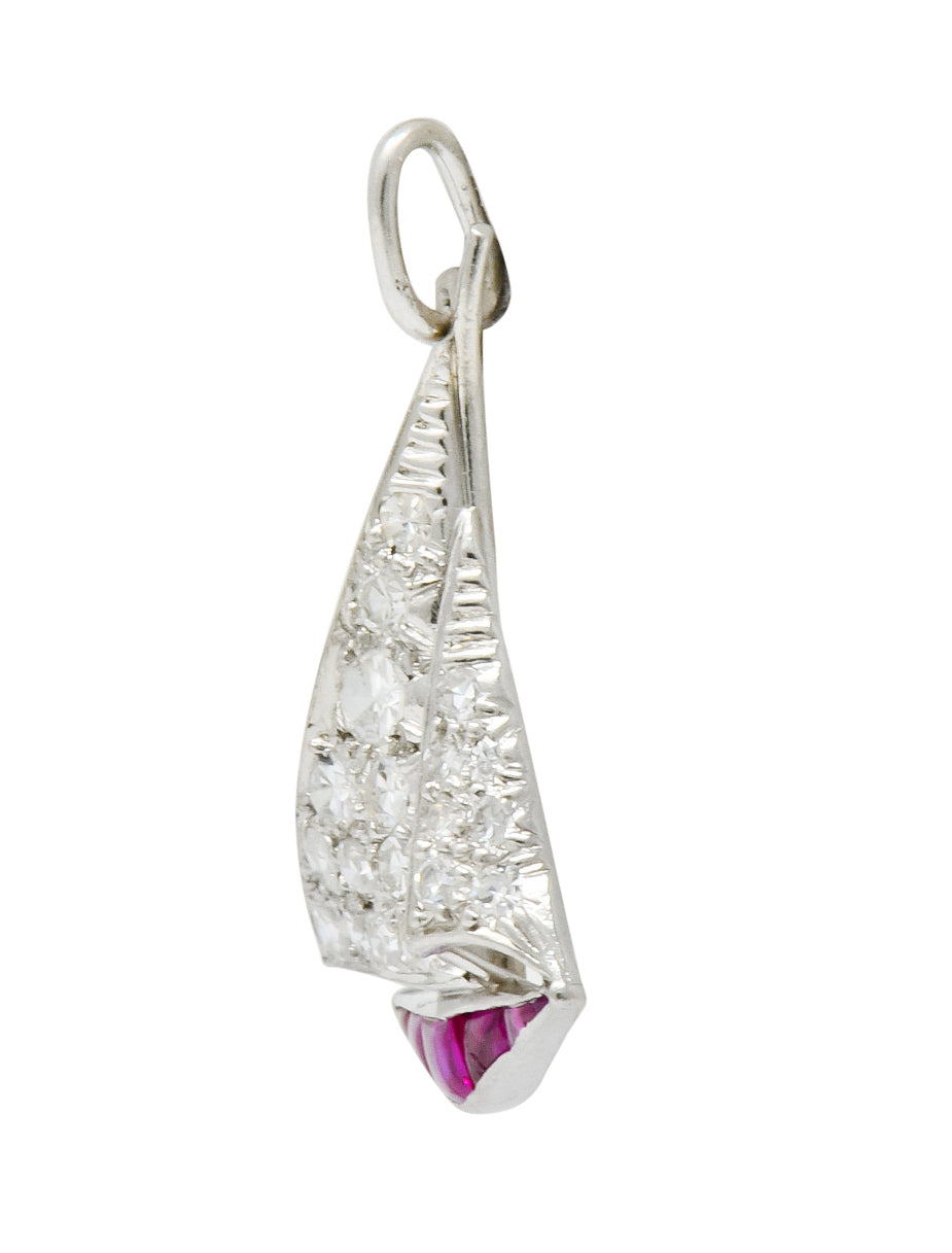 Smooth Sailing Art Deco Diamond Ruby Platinum Sailboat Charm - Wilson's Estate Jewelry