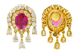 Pink Tourmaline 5.40 CTW Diamond 18 Karat Gold Ear-Clip EarringsEarrings - Wilson's Estate Jewelry