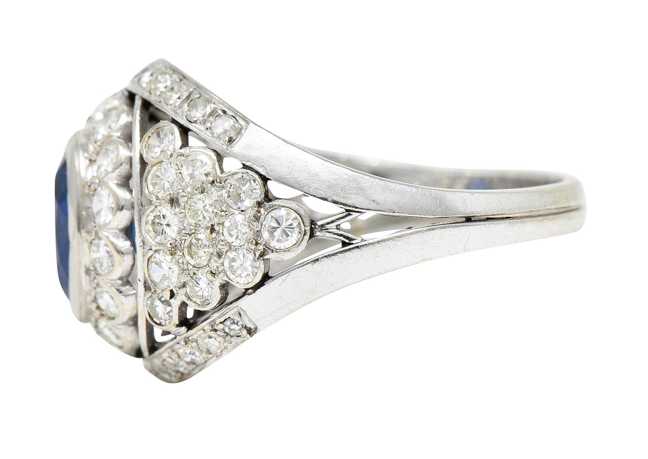 1950's Mid-Century 3.30 CTW Sapphire Diamond Platinum Cluster Band RingRing - Wilson's Estate Jewelry