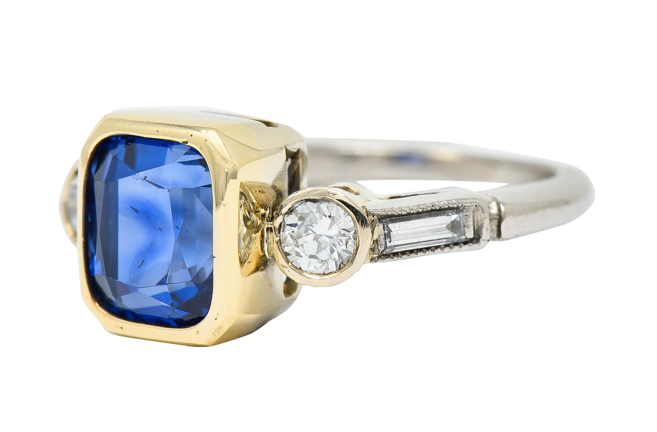 Mid-Century 3.65 CTW Sapphire Diamond 14 Karat Gold Palladium Gemstone RingRing - Wilson's Estate Jewelry