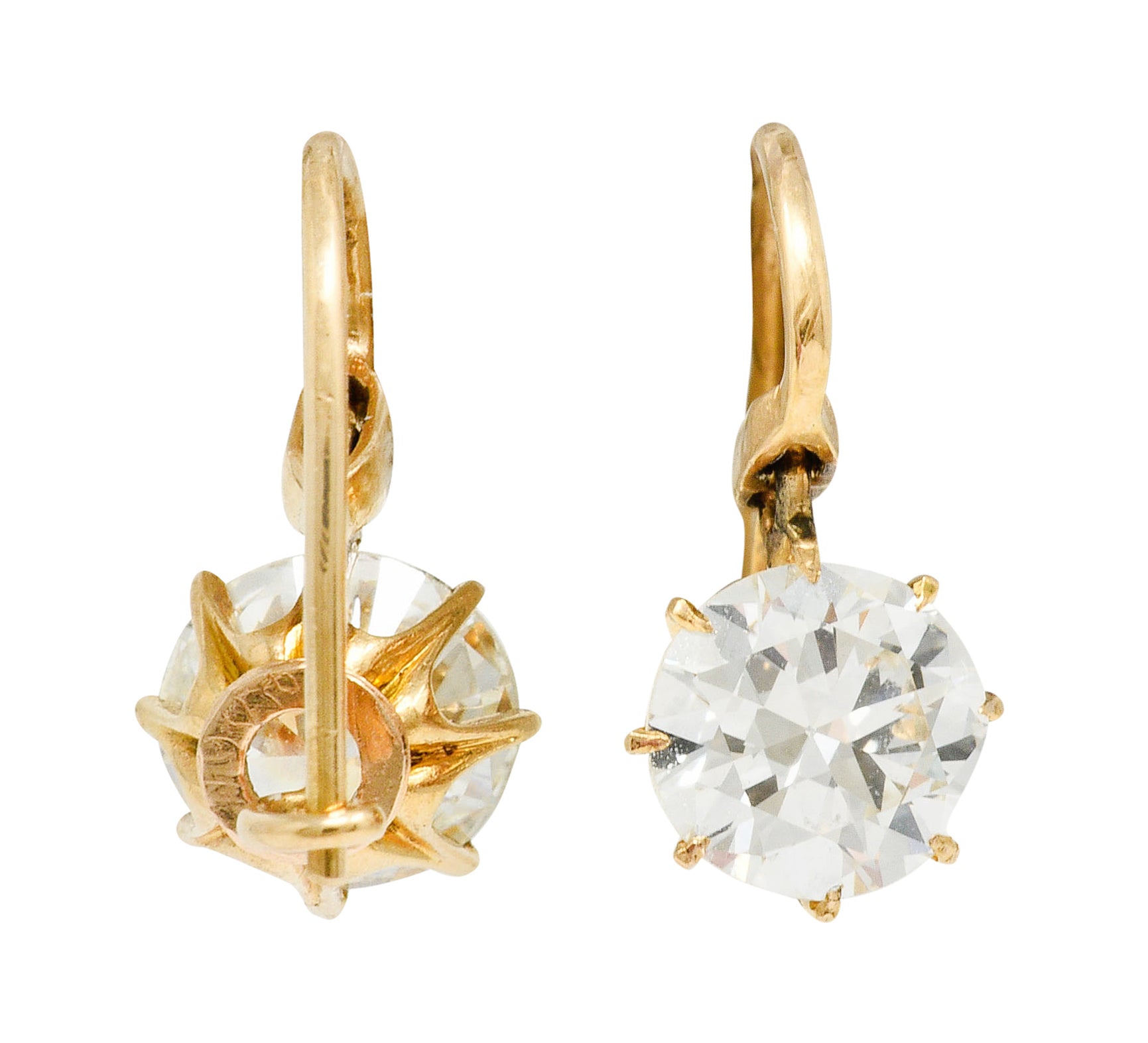 Victorian 2.17 CTW Diamond 14 Karat Gold Drop Earrings GIAEarrings - Wilson's Estate Jewelry