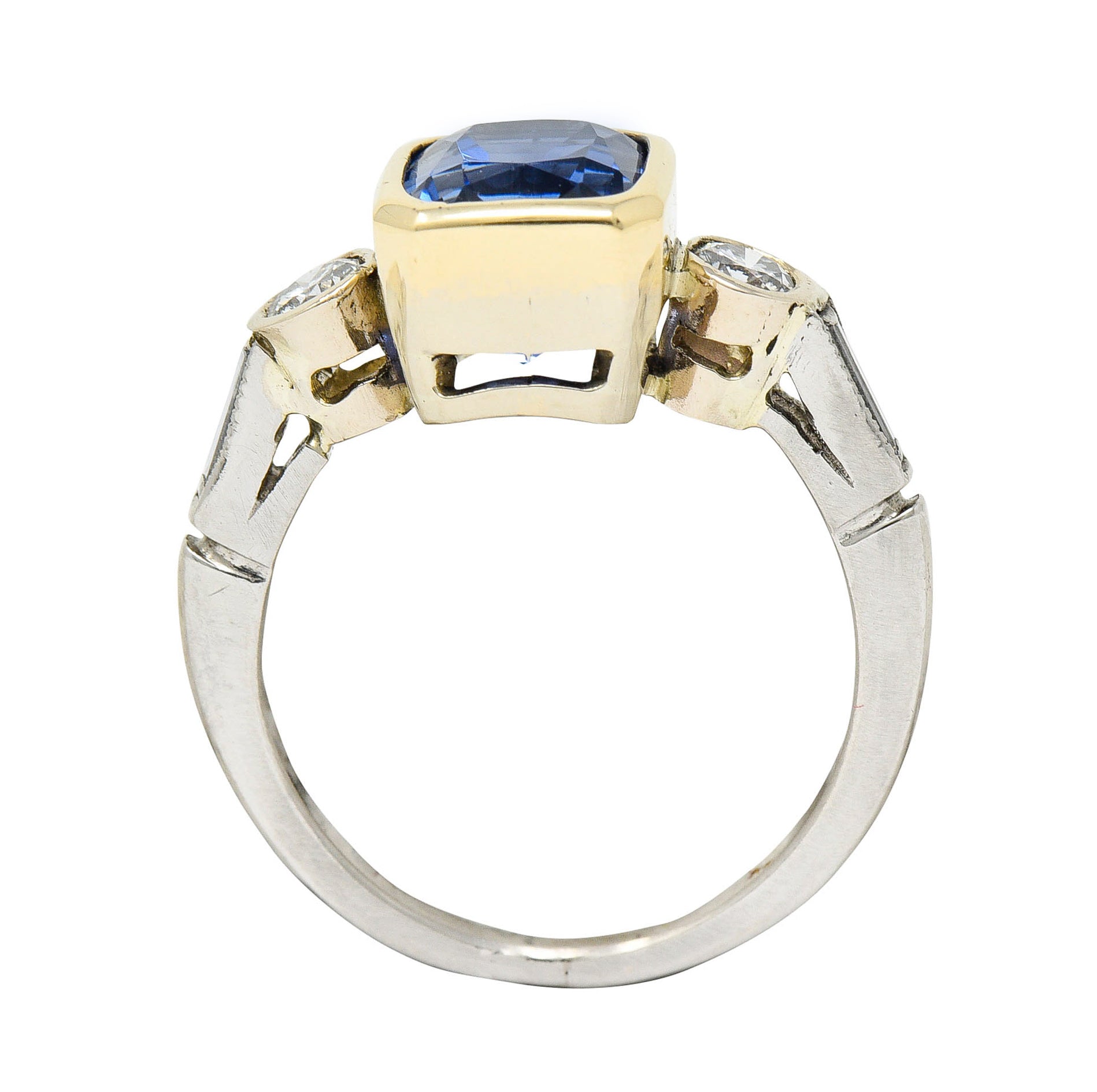 Mid-Century 3.65 CTW Sapphire Diamond 14 Karat Gold Palladium Gemstone RingRing - Wilson's Estate Jewelry