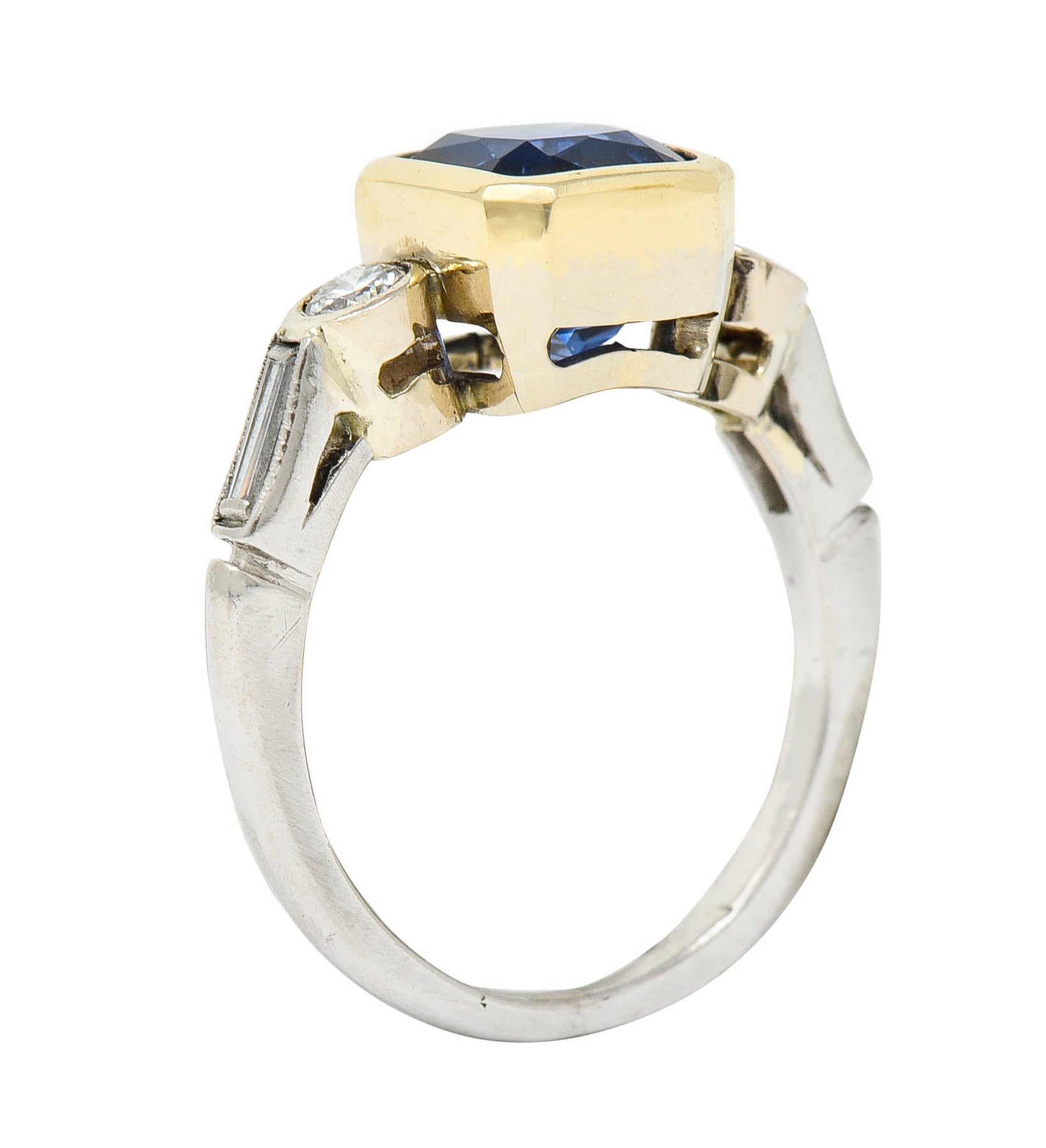 Mid-Century 3.65 CTW Sapphire Diamond 14 Karat Gold Palladium Gemstone RingRing - Wilson's Estate Jewelry