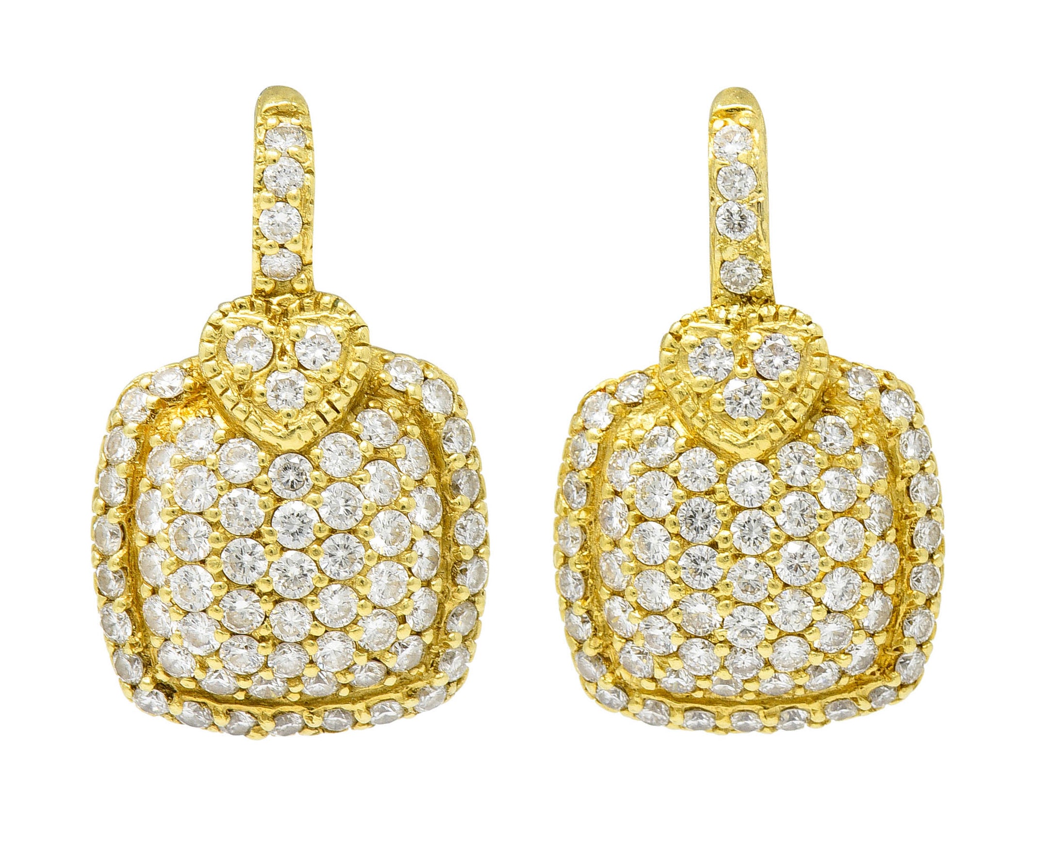 Judith Ripka 2.50 CTW Pave Diamond 18 Karat Gold Cushion Heart EarringsEarrings - Wilson's Estate Jewelry