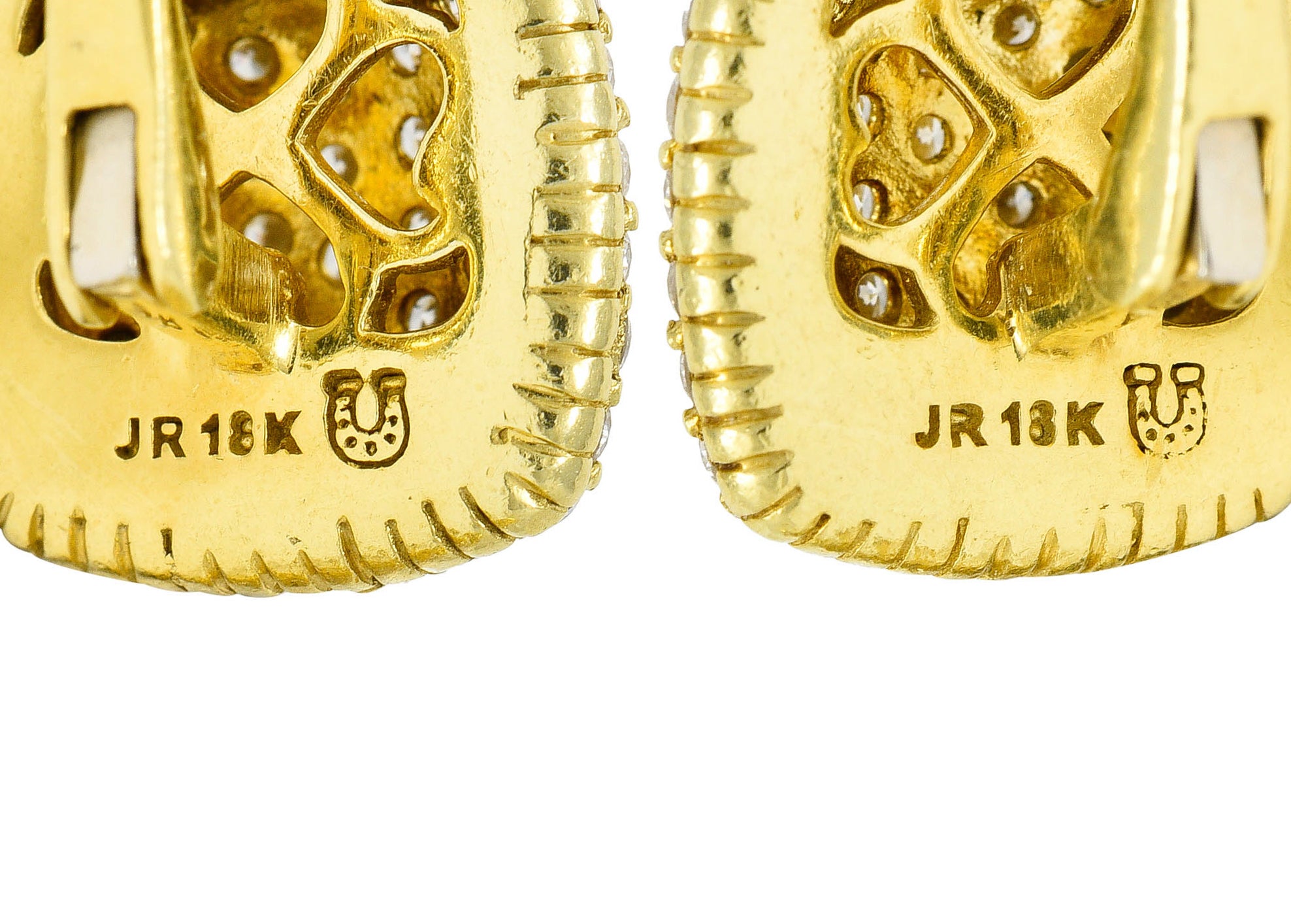 Judith Ripka 2.50 CTW Pave Diamond 18 Karat Gold Cushion Heart EarringsEarrings - Wilson's Estate Jewelry