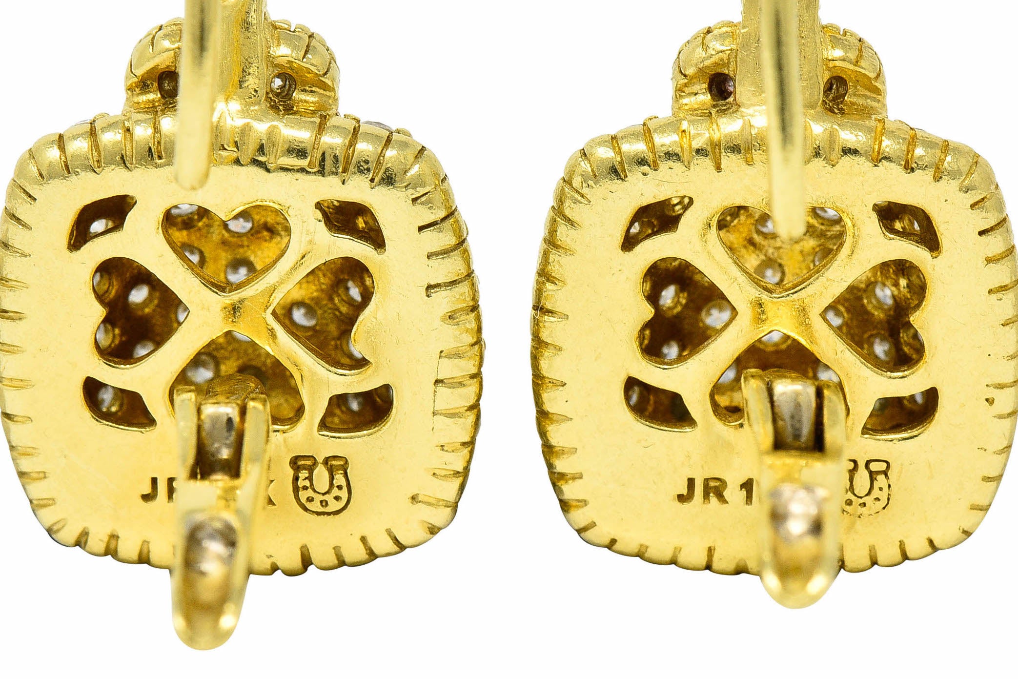 Judith Ripka 2.50 CTW Pave Diamond 18 Karat Gold Cushion Heart EarringsEarrings - Wilson's Estate Jewelry