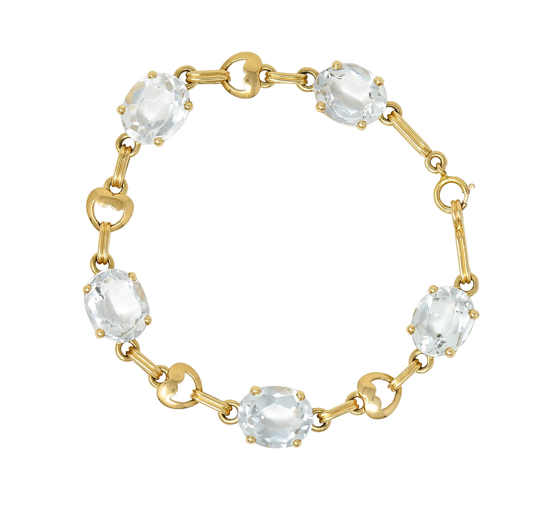 Retro 20.00 CTW Aquamarine 14 Karat Gold Heart Link Braceletbracelet - Wilson's Estate Jewelry